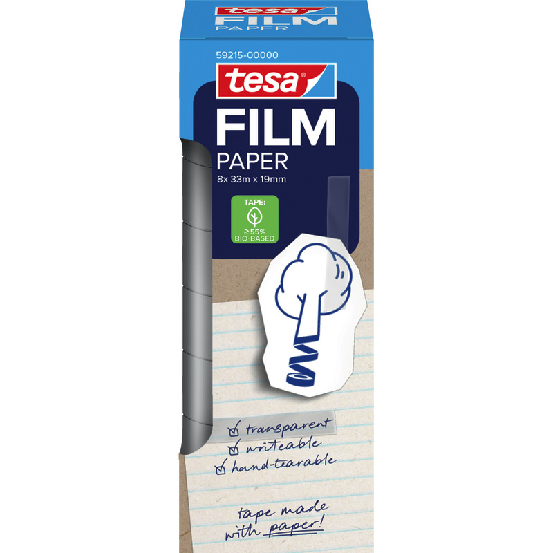 tesafilm® Paper, Papier Klebeband 59215, 33m:19mm, transparent, beschriftbar, 8 Rollen