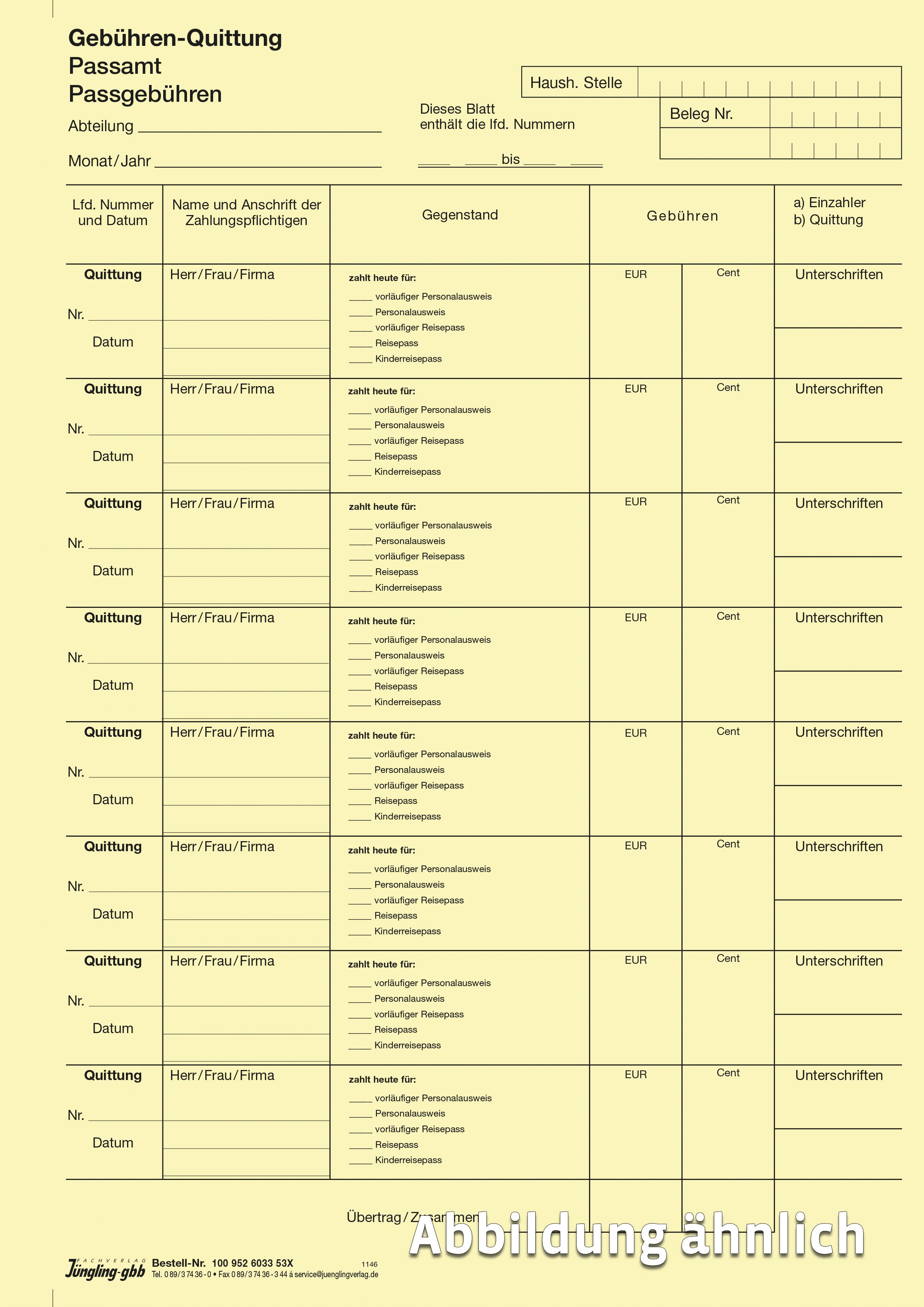 Gebühren Soll-/Hebeliste - Meldeamt, DIN A4 3-fach, Block à 50 Satz