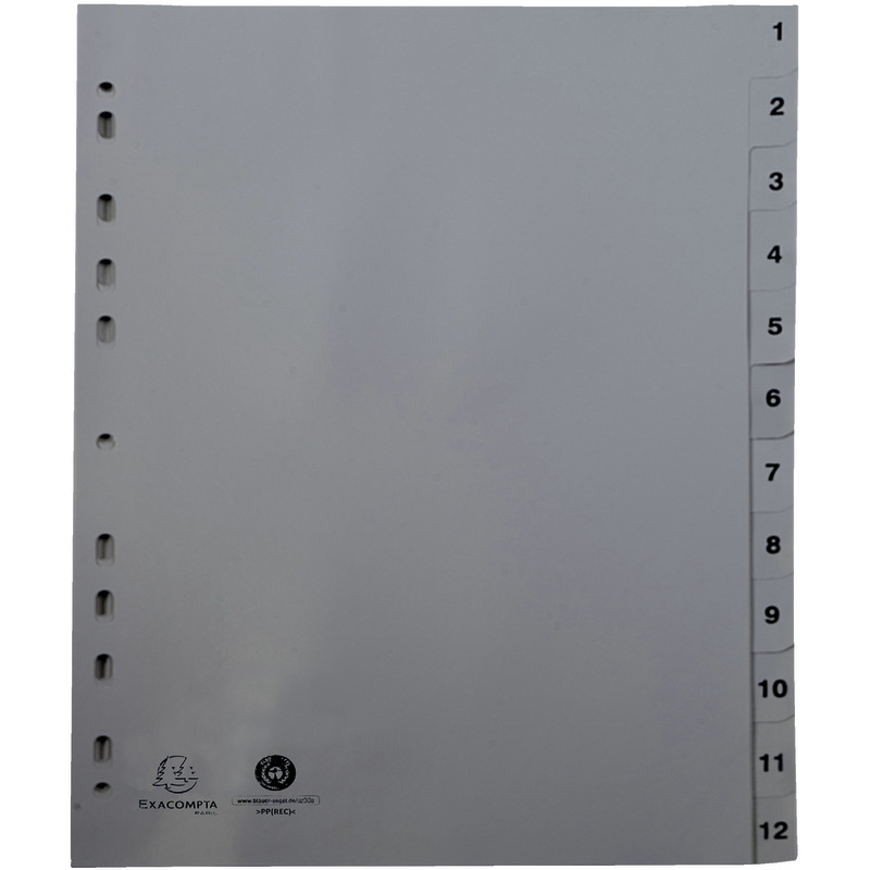 EXACOMPTA Kunststoffregister Recycling-PP,  DIN A4,  1 – 12