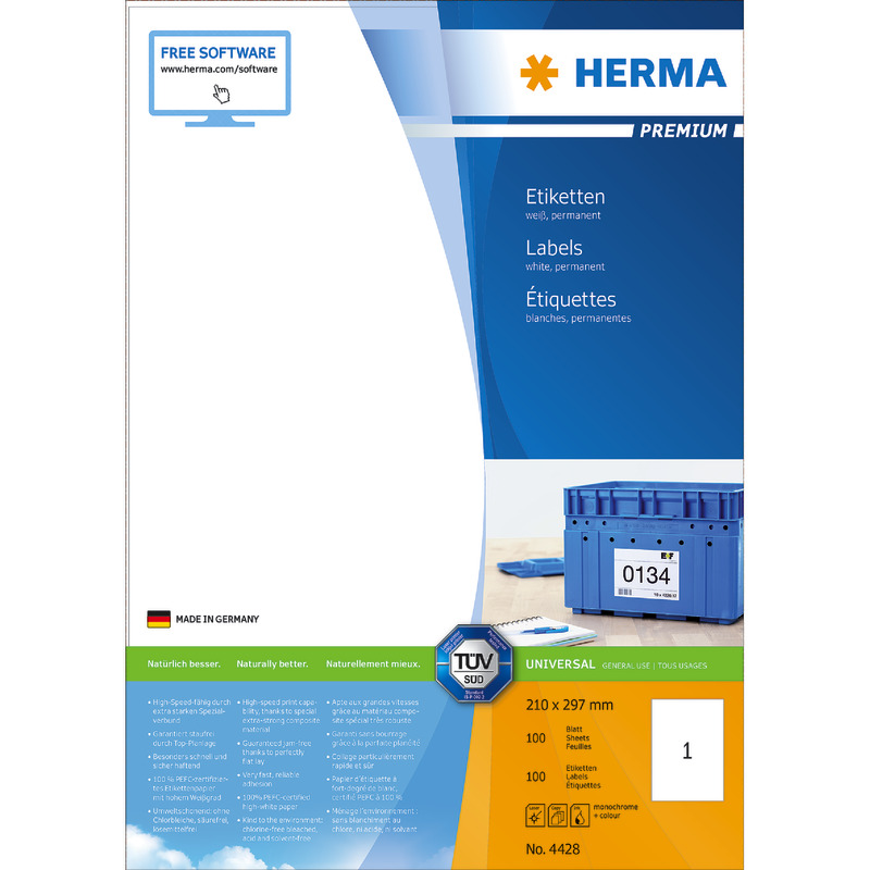 HERMA PREMIUM Etiketten 4428, PC-bedruckbar, B x H: 210 x 297 mm, 100 Stück