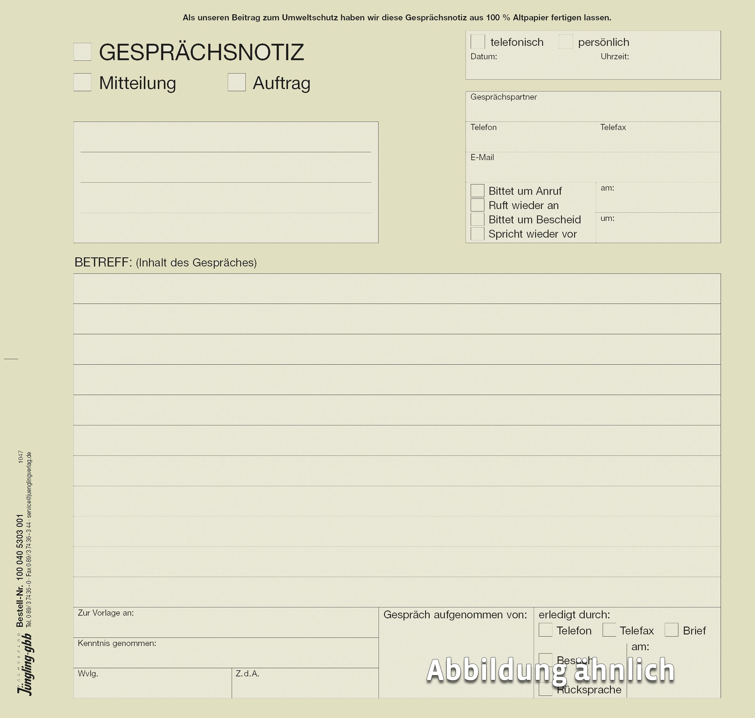 Gesprächsnotiz, Recyclingpapier, Block à 100 Blatt