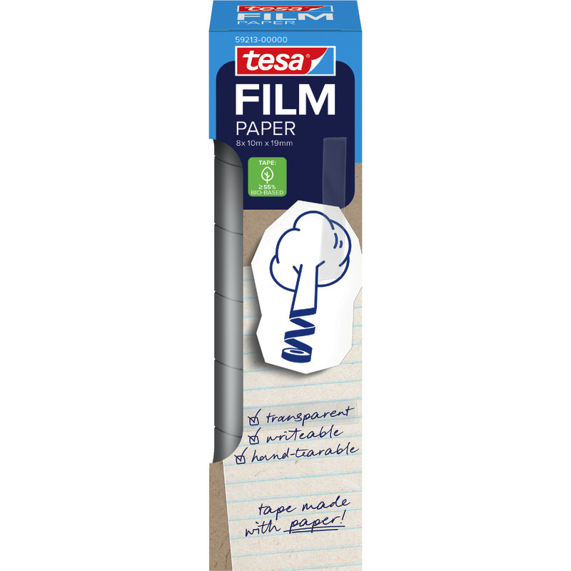 tesafilm® Paper, Papier Klebeband 59213, 10m:19mm, transparent, beschriftbar, 8 Rollen