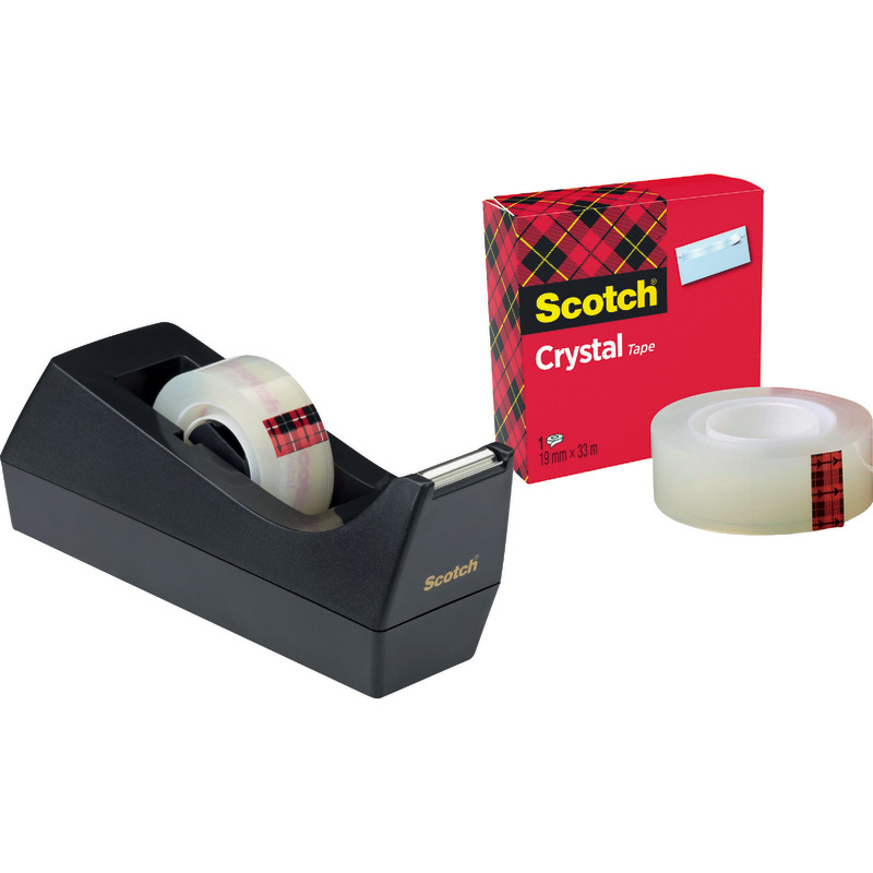 Scotch™ C38 Tischabroller schwarz + Scotch® Crystal Klebeband, 1 Rolle