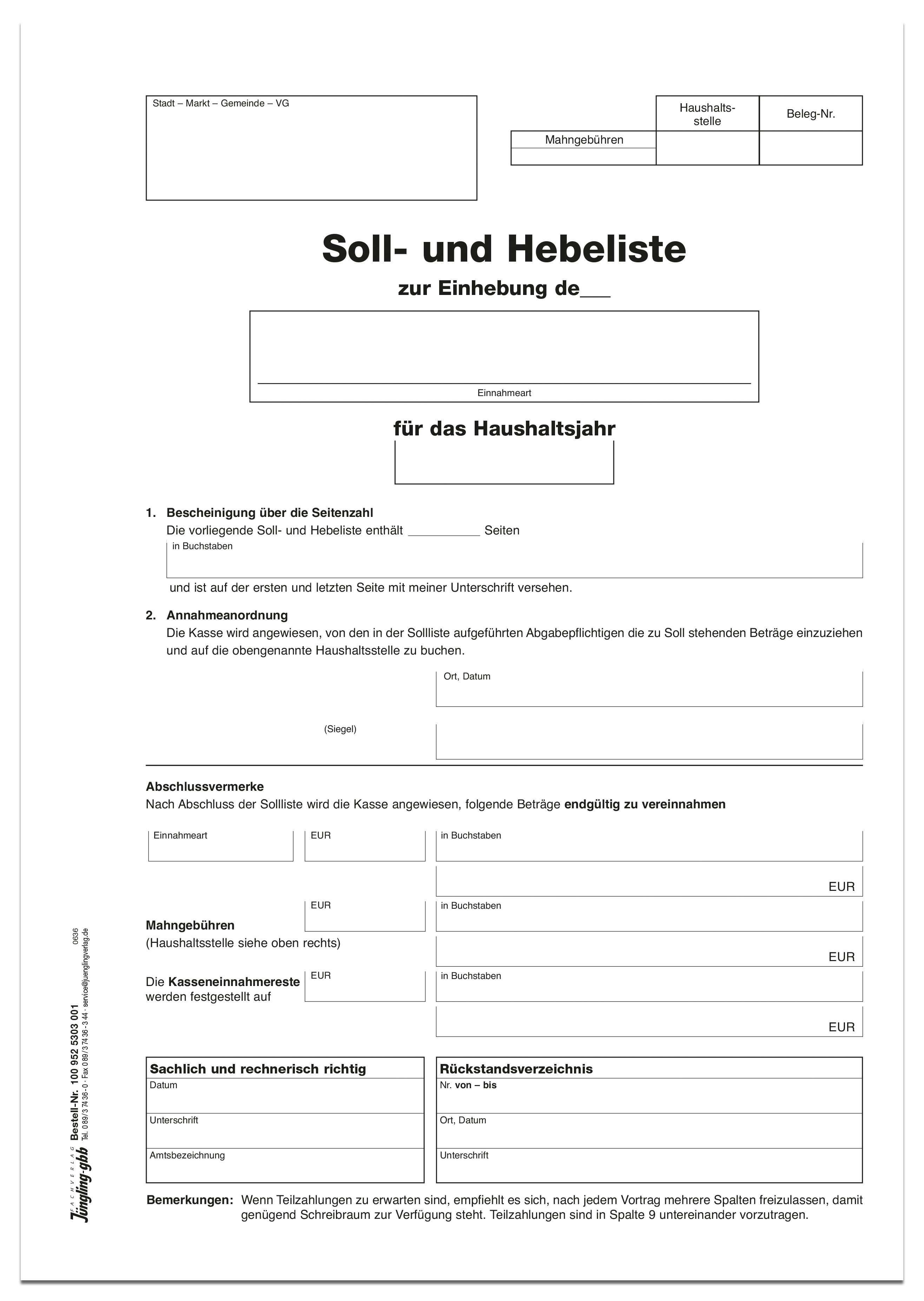 Soll- und Hebeliste - Titelbogen, DIN A4