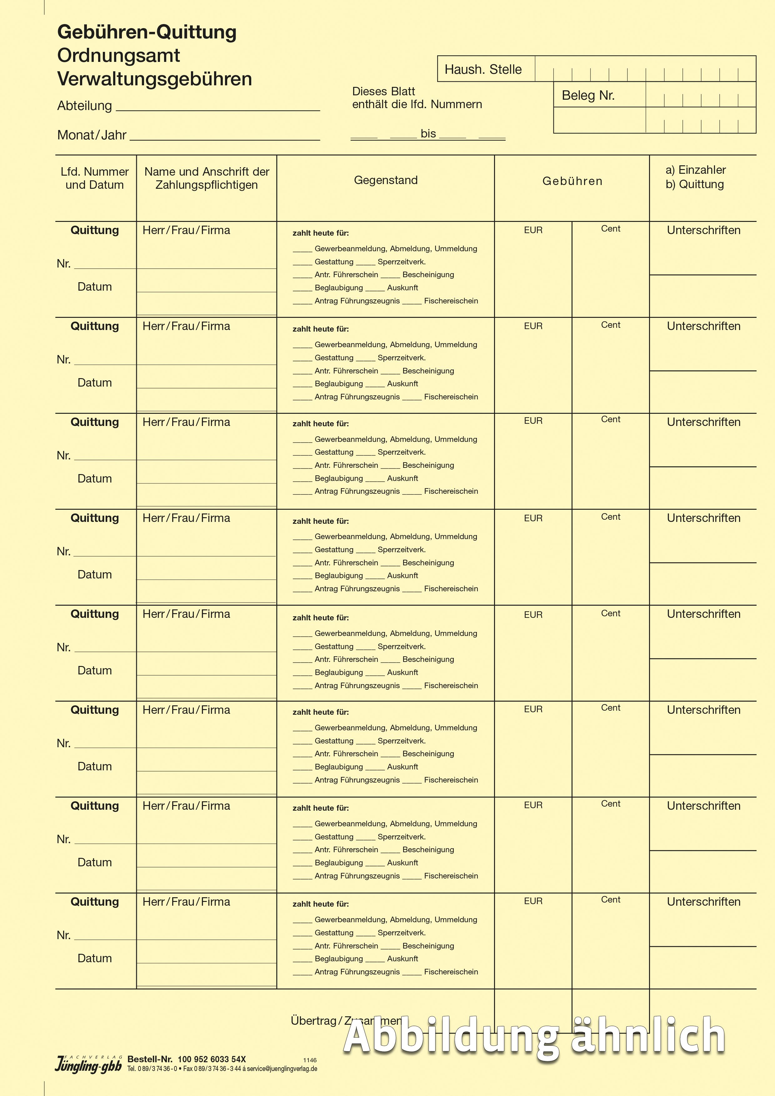 Gebühren Soll-/Hebeliste - Ordnungsamt, DIN A4 3-fach, Block à 50 Satz