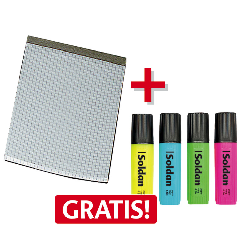 Spar-Set! 10 SoldanPlus Notizblöcke DIN A5 kariert + 1 Etui Textmarker GRATIS