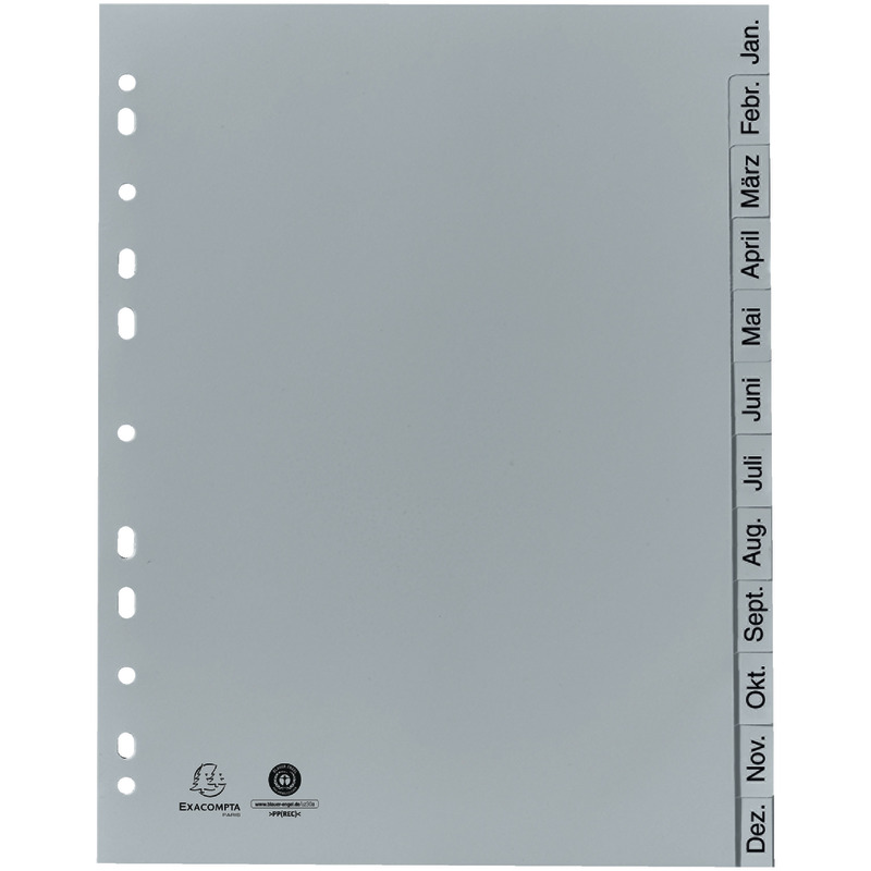 EXACOMPTA Kunststoffregister Recycling-PP,  DIN A4, Jan. – Dez.