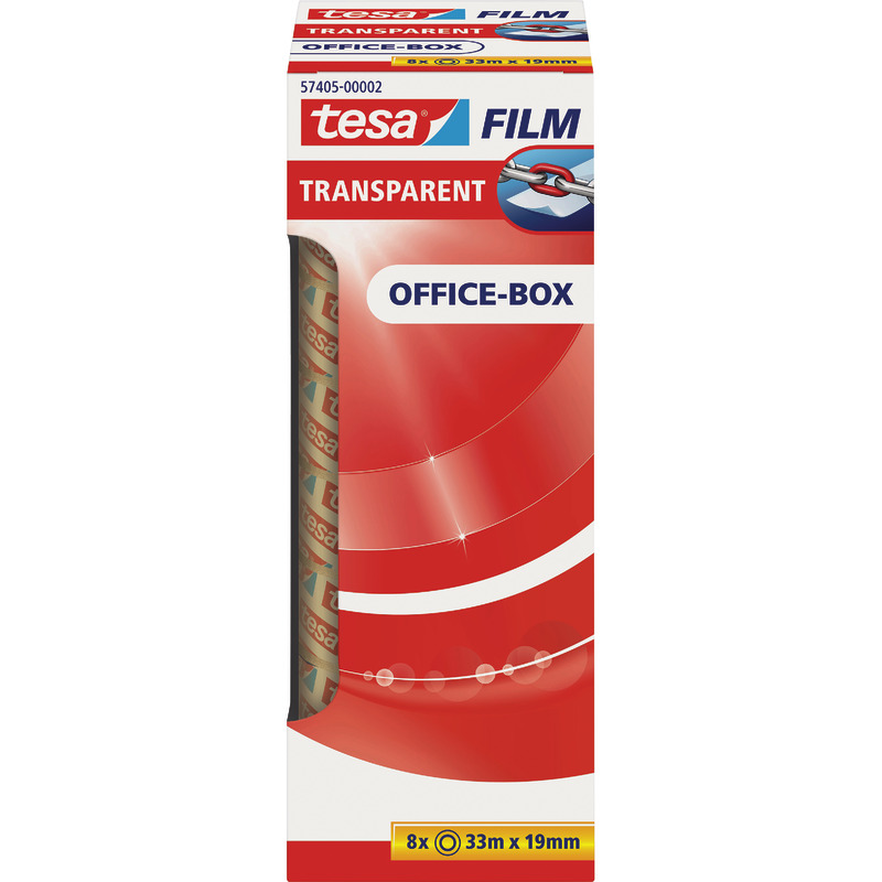 tesa tesafilm® Office-Box, transparent, Bandmaße: 19 mm x 33 m, Pack: 8 Rollen