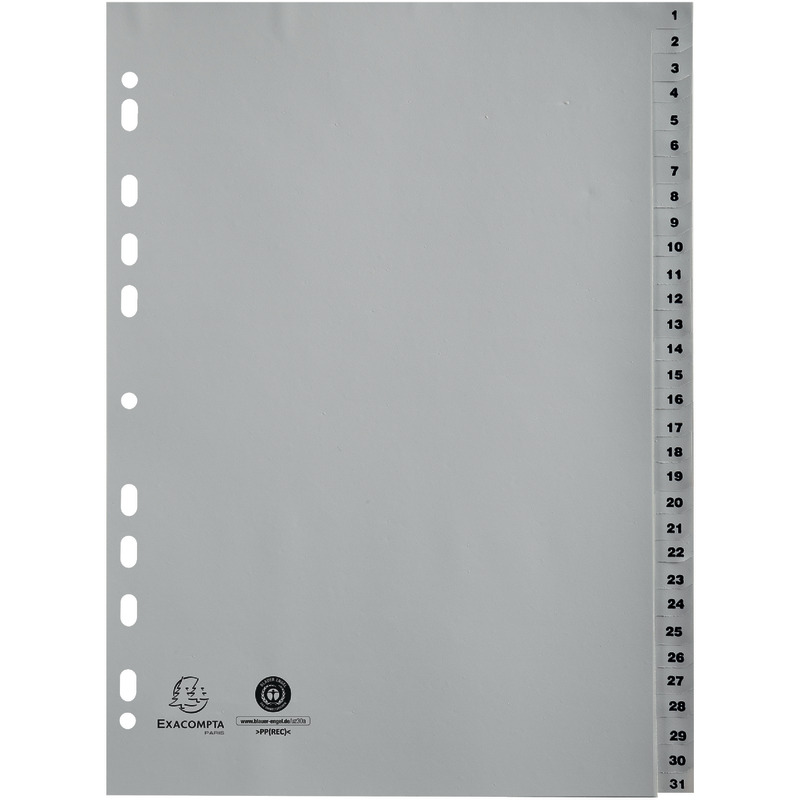 EXACOMPTA Kunststoffregister Recycling-PP,  DIN A4,  1 – 31