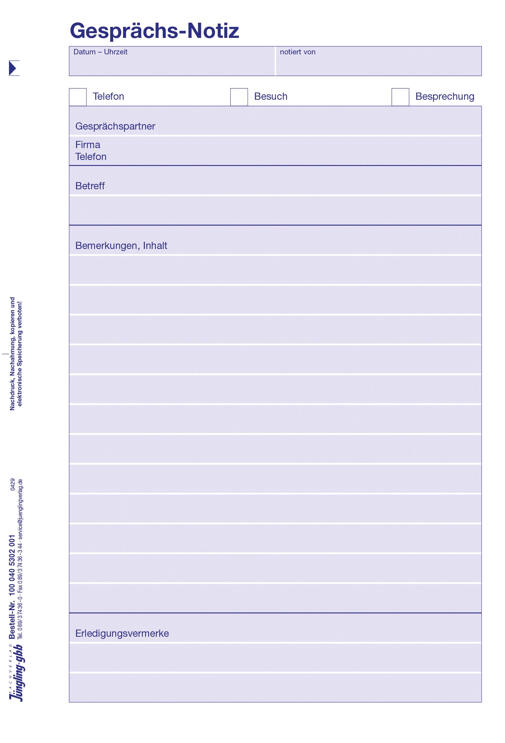 Gesprächsnotiz, A5, blau, Block à 50 Blatt