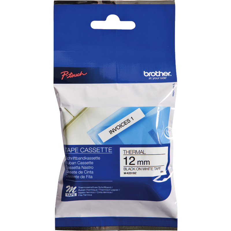 Brother M-K231 Schriftbandkassette P-Touch, 12 mm, schwarz/weiß - schwarz / weiß