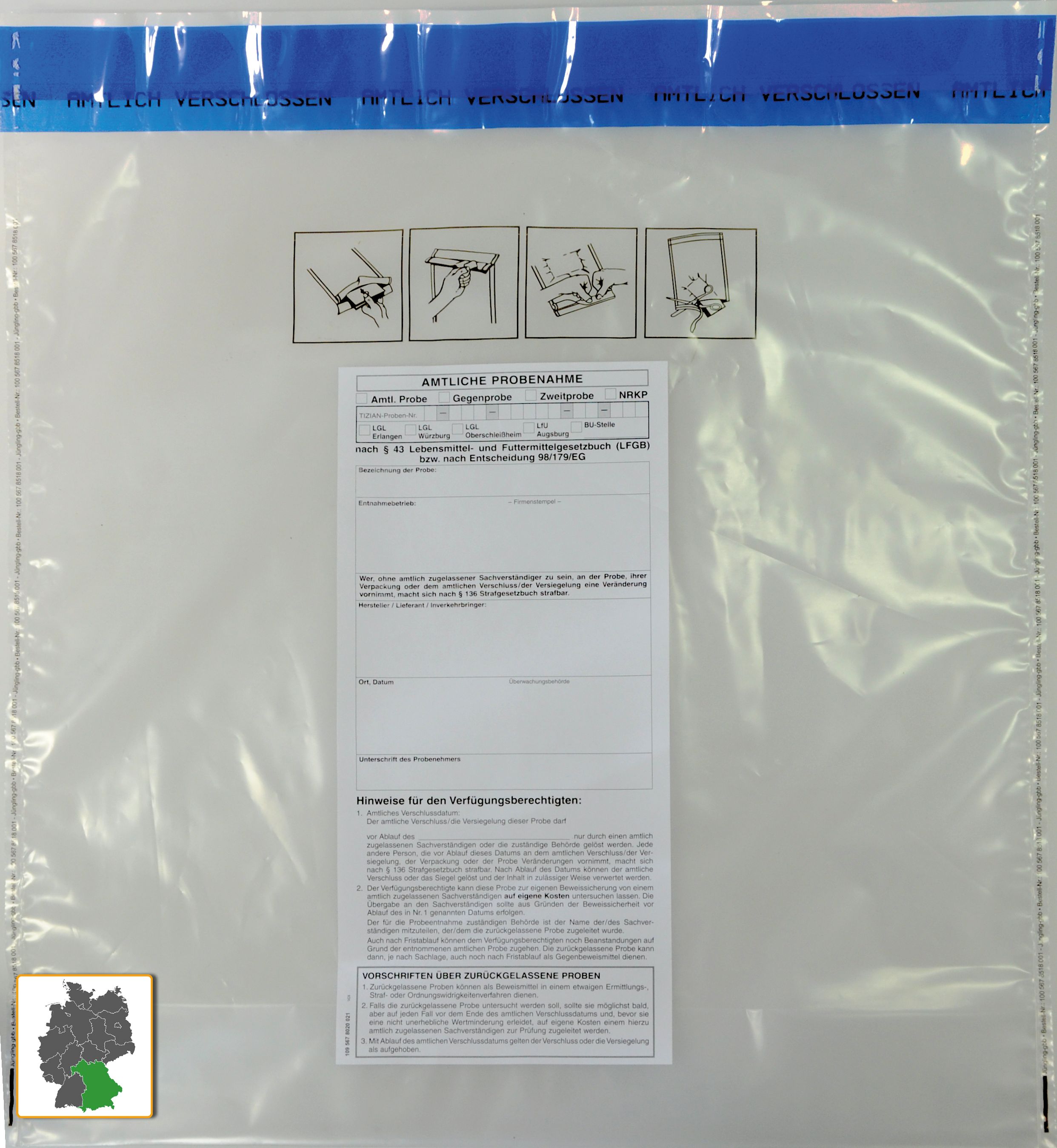 Probenbeutel manipulationssicher, 380 x 420 x 100 mm, Polyethylen mit Aufkleber