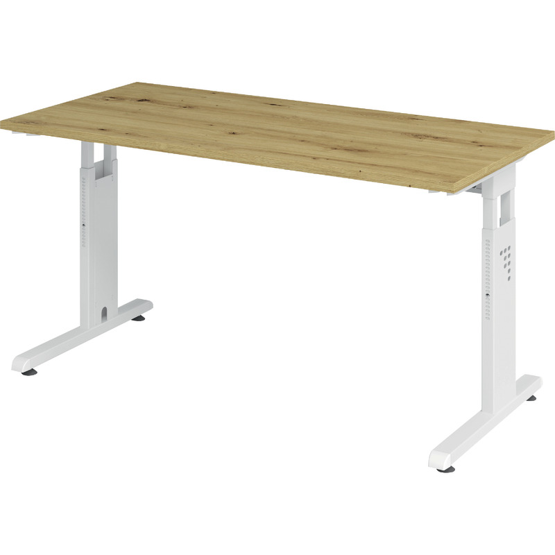 SoldanOffice Schreibtisch C-Fuß 1.400 x 670 mm, Gestell weiß - asteiche