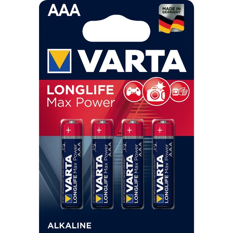 VARTA Batterien LONGLIFE MAX POWER, Micro LR03 (AAA), Packung: 4 Stück