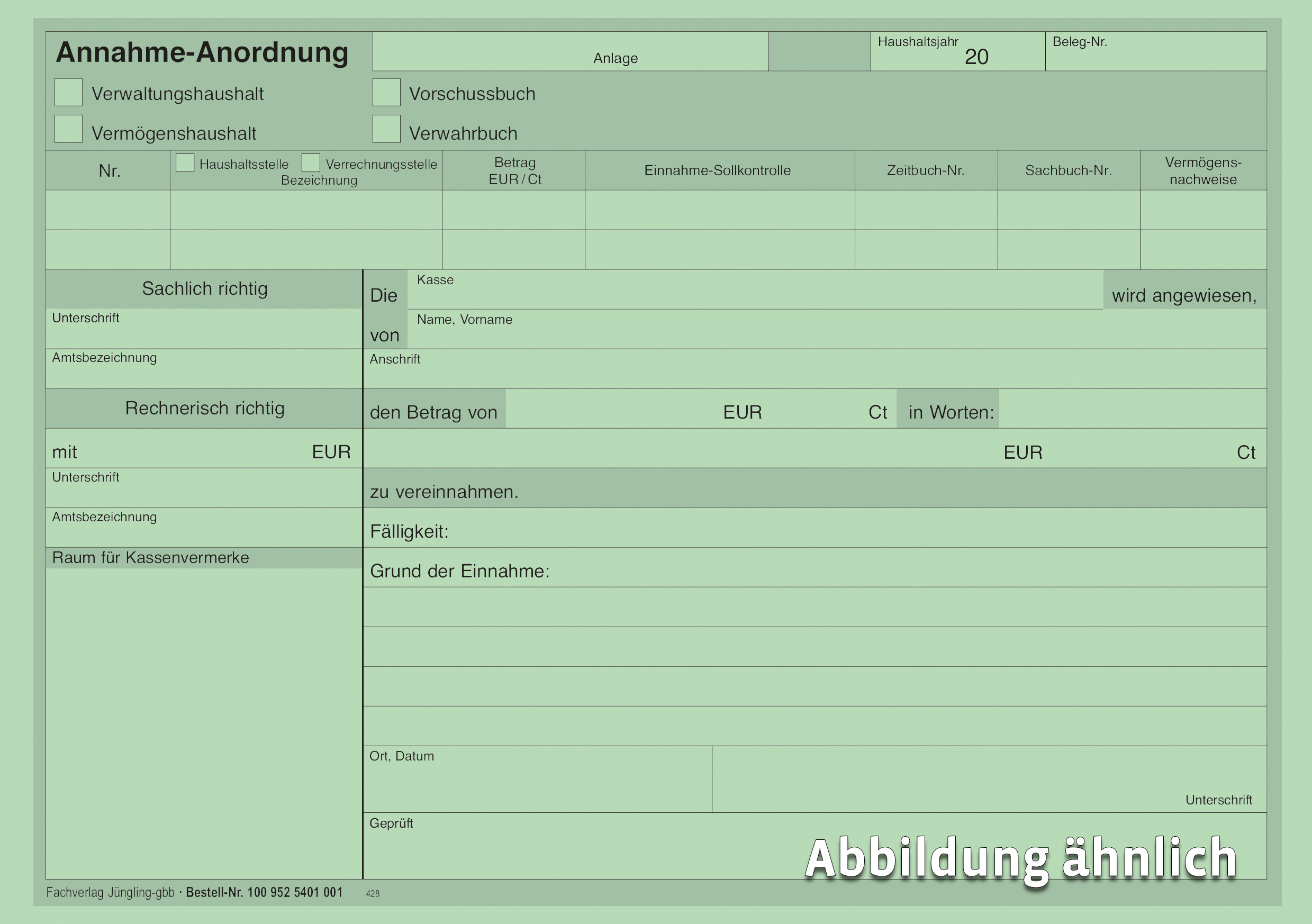 Annahme-Anordnung, DIN A5 grün