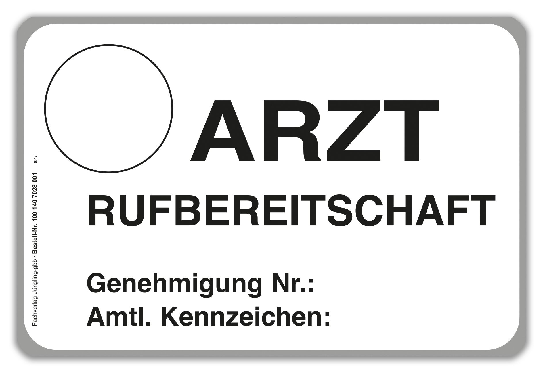 Parkausweis Arzt Rufbereitschaft, A6, Karton, weiß
