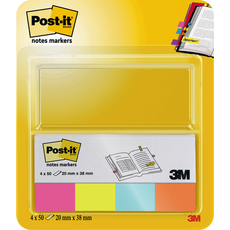 Post-it® Page Marker 670-4B , 4 x 50 Blatt, türkis, ultragelb, papayaorange, rosa