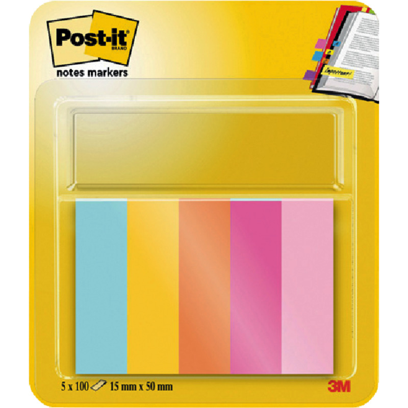 Post-it® Page Marker 670-5-BEA , 5 x 50 Blatt, mint, türkis, ultragelb, papayaorange, rosa