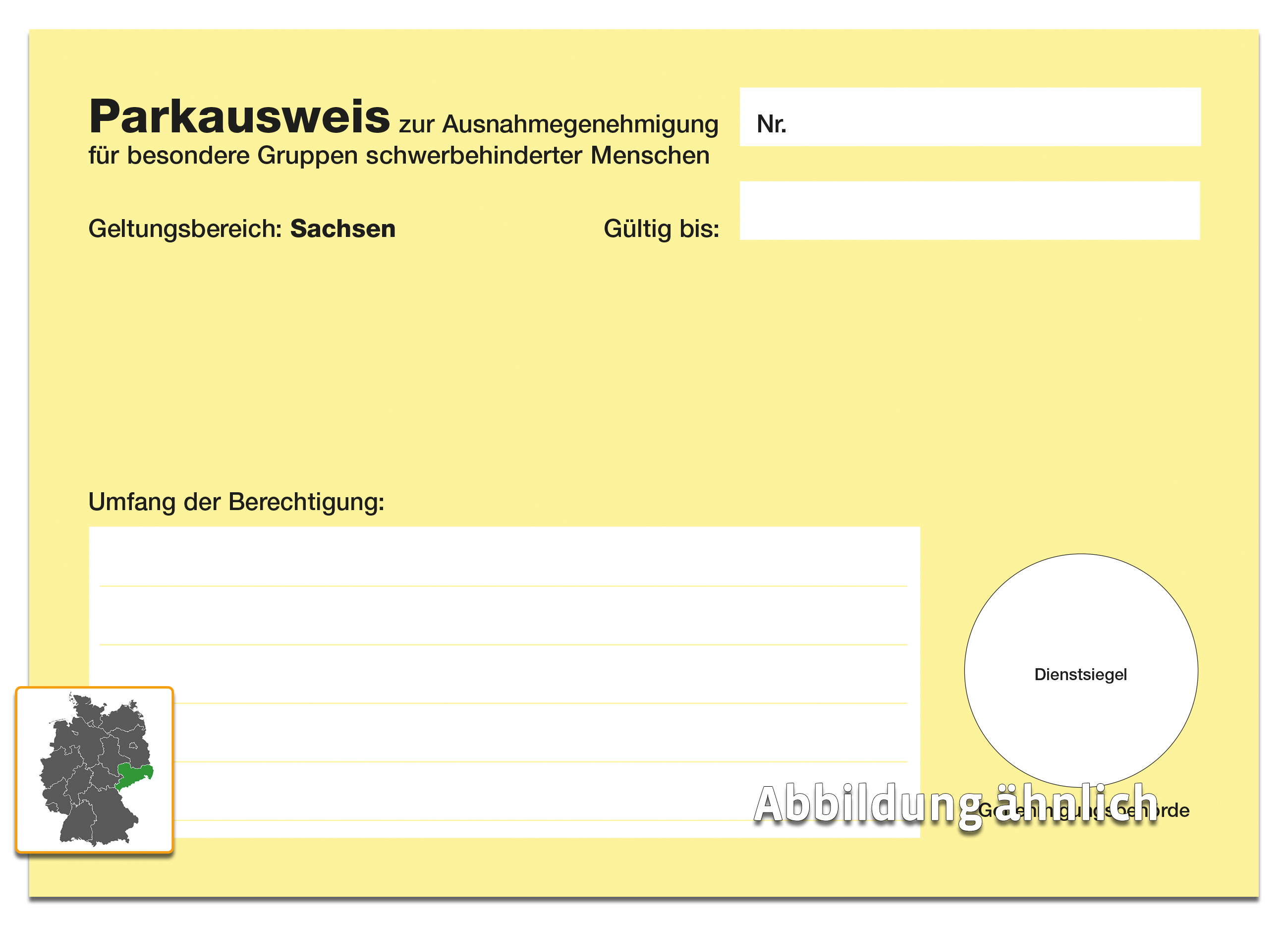 Ausweis zur Ausnahmegenehmigung (Sachsen), A5, gelb