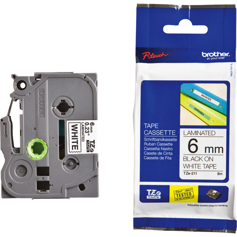 Brother TZE-211 Schriftbandkassette P-Touch, 6 mm, schwarz/weiß - schwarz / weiß