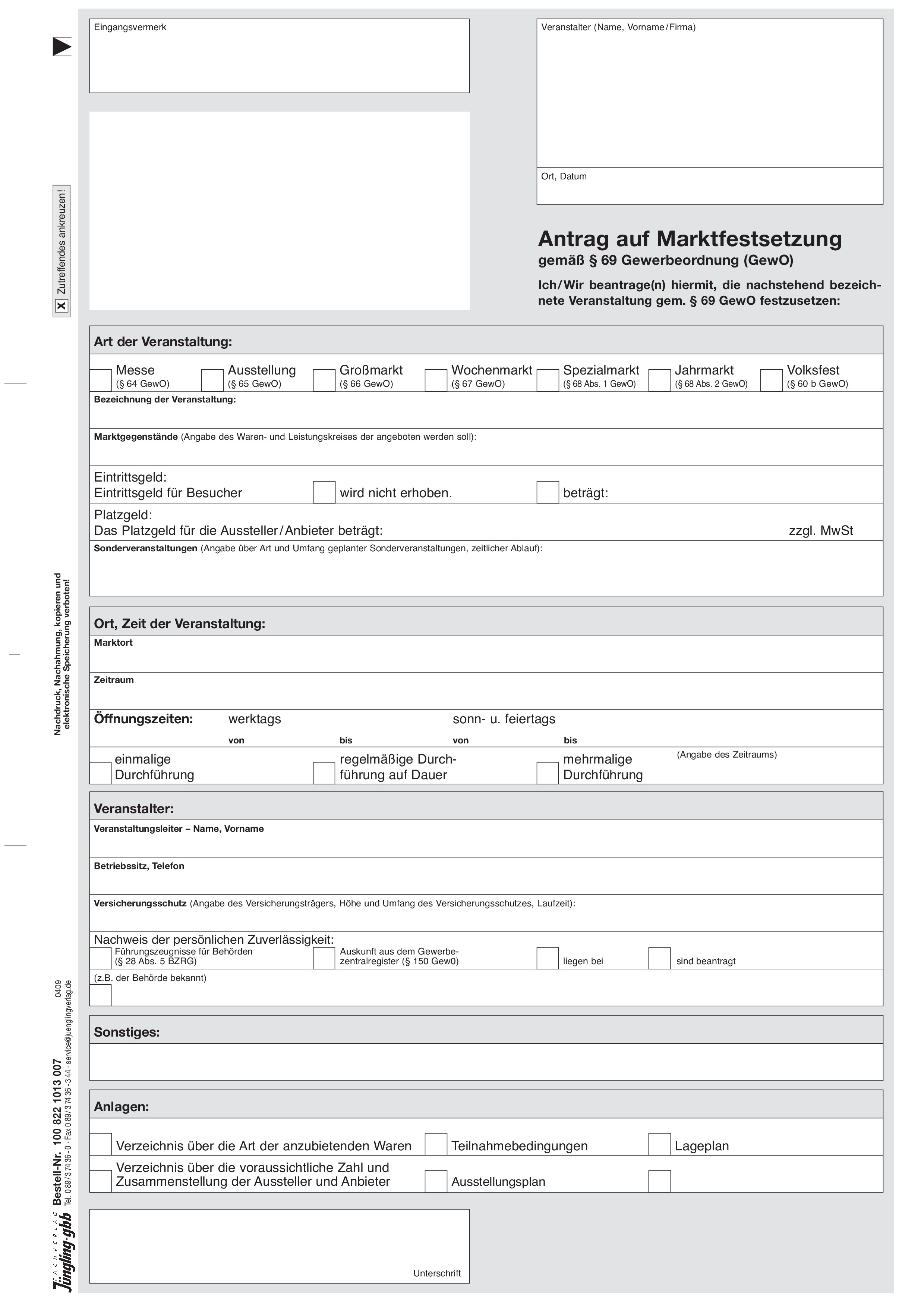 Antrag Marktfestsetzung nach § 69 GewO incl. Anhörung zum Antrag, A4 7-fach