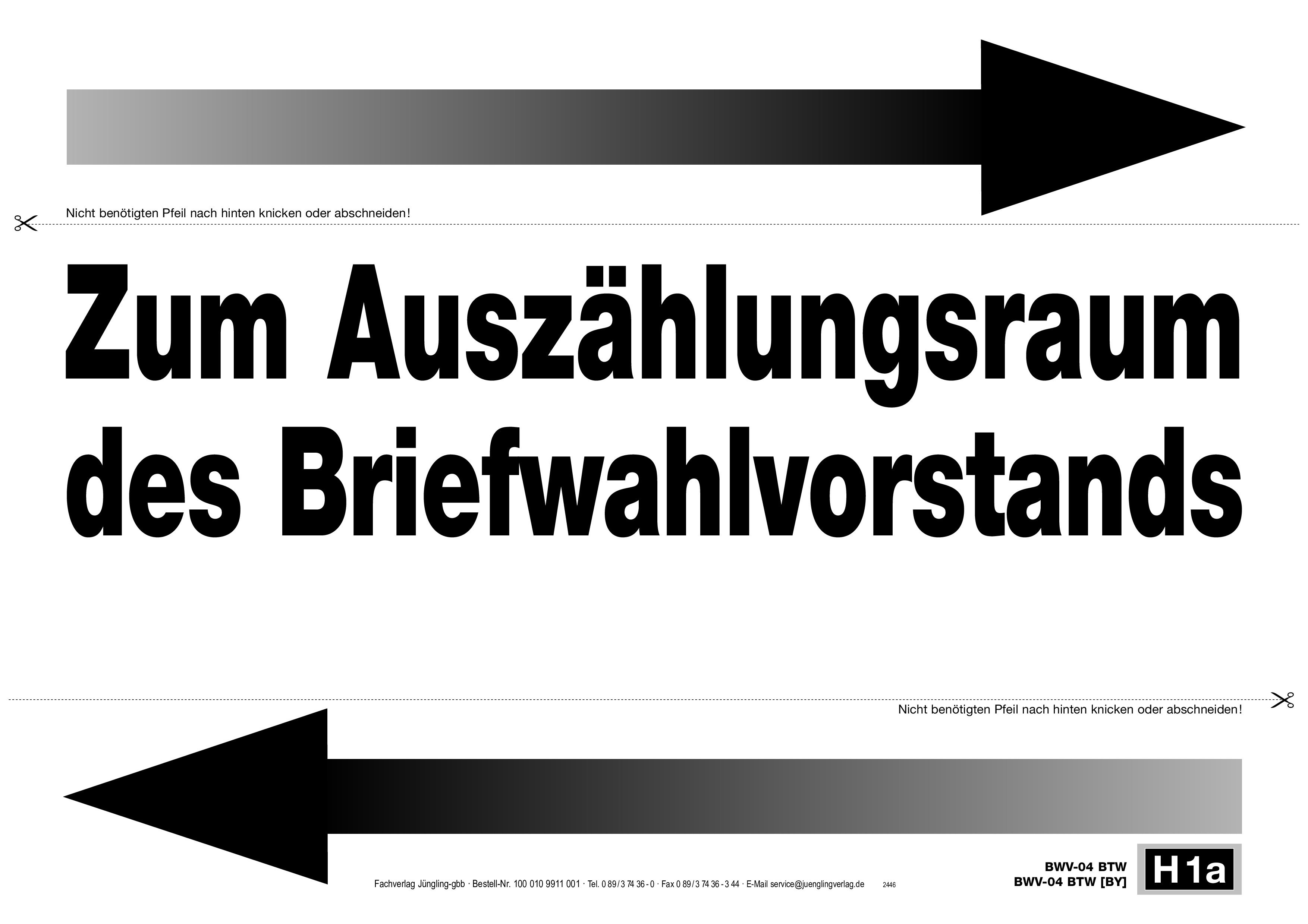 Hinweisschild Auszählraum des Briefwahlvorstands mit Pfeil A4, sw