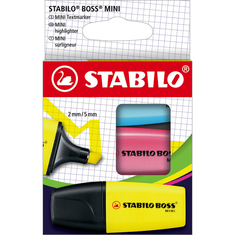 STABILO BOSS Textmarker MINI 3er Etui, gelb, blau, pink