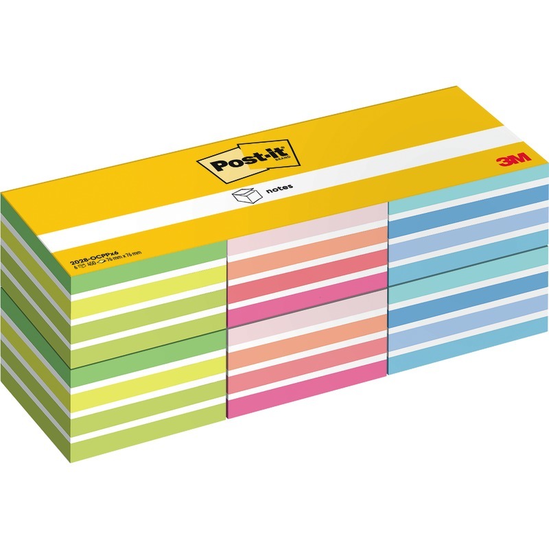 Post-it® Haftnotizen Würfel 76 x 76 mm, 6 x 450 Blatt, farbsortiert