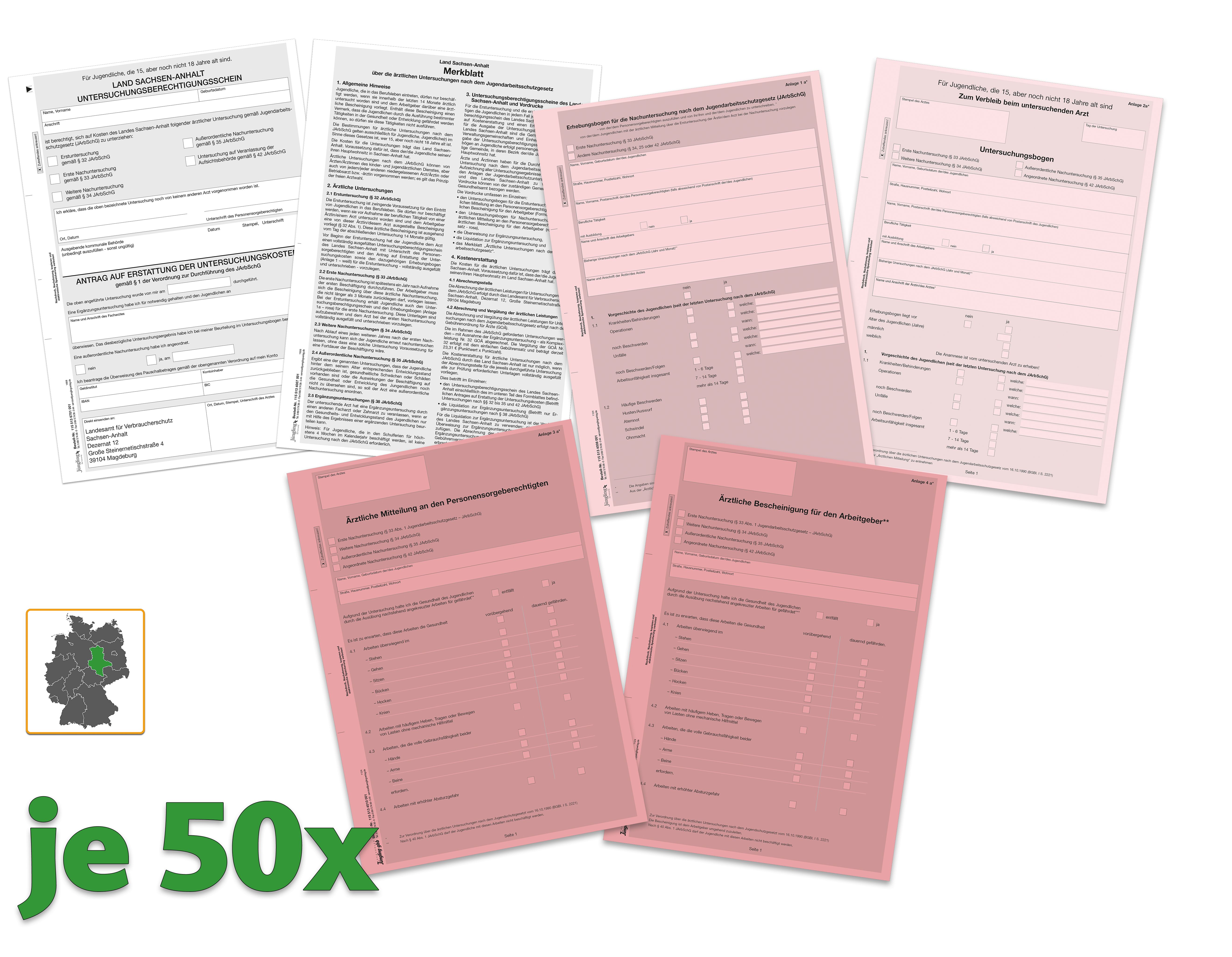 Set Nachuntersuchung / Ärztlichen Untersuchung nach JArbSchG je 50 Vordrucke