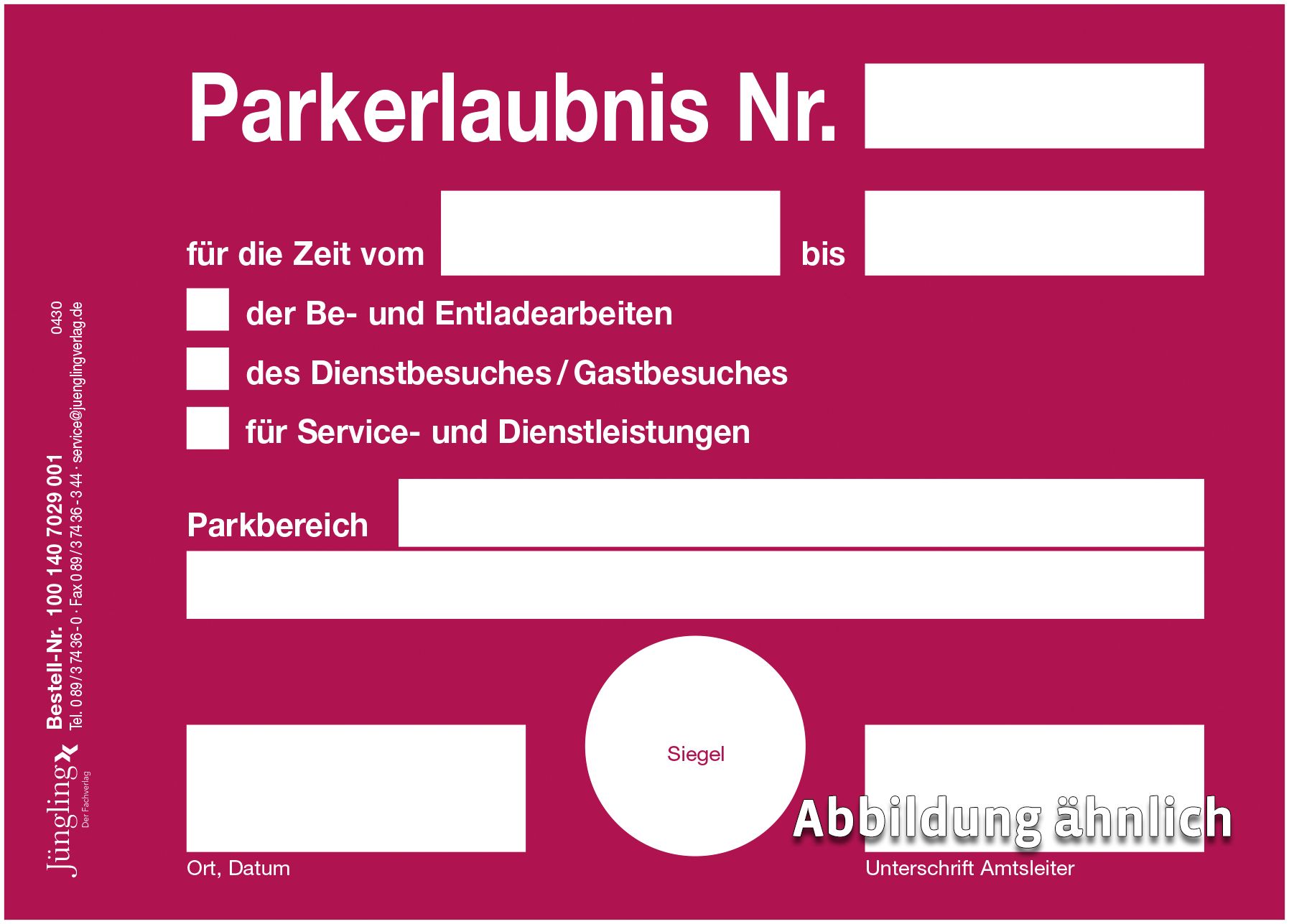 Parkerlaubnis für Be- und Entladearbeiten, A6, Karton, weinrot
