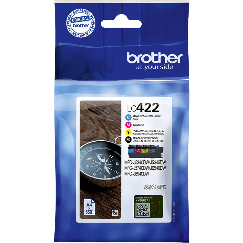 Brother Tintenpatrone LC422VAL, Multipack schwarz/cyan/magenta/gelb, für ca. 550 Seiten