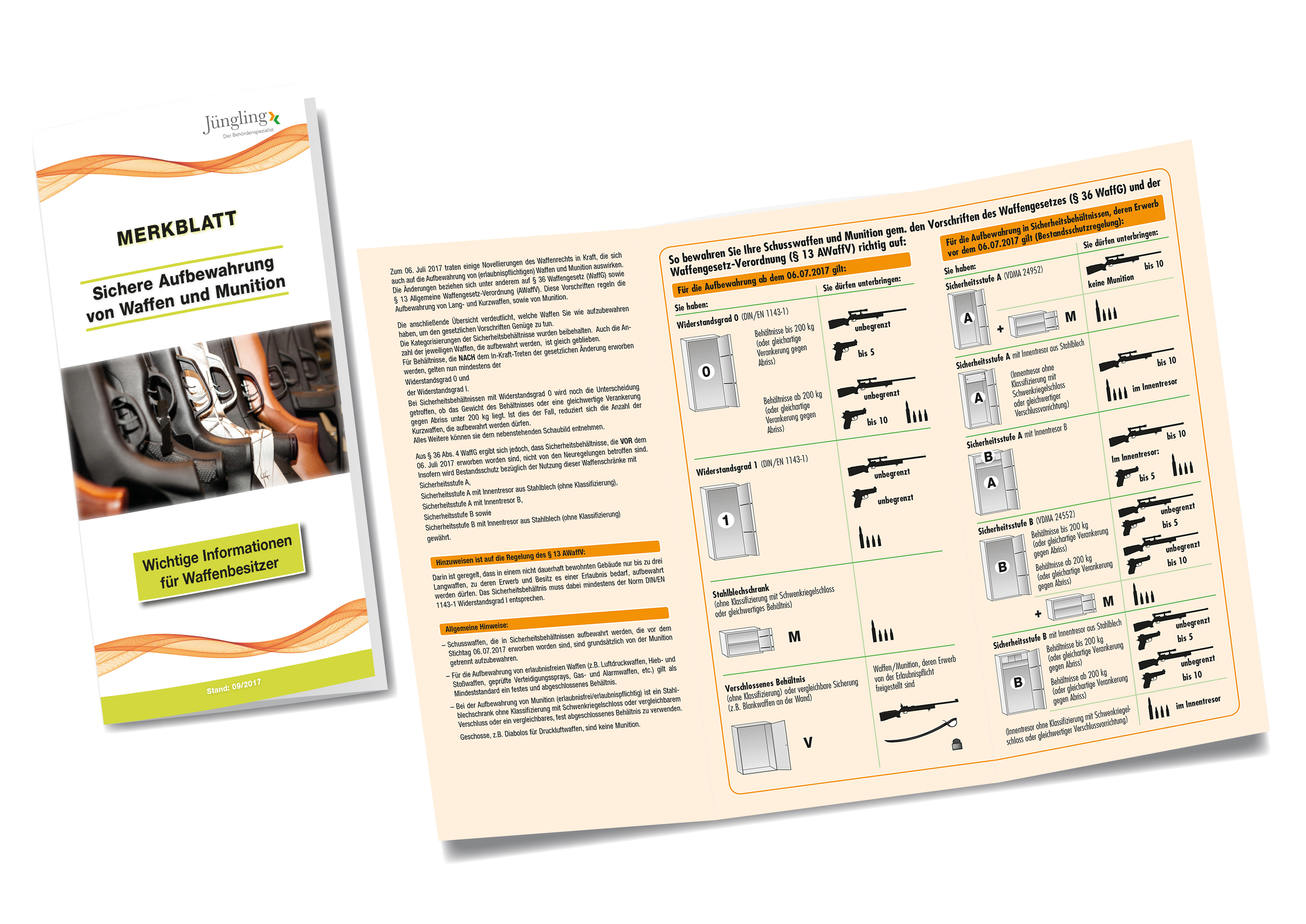 Merkblatt zur Aufbewahrung von Waffen, A4, gefalzt auf DIN lang