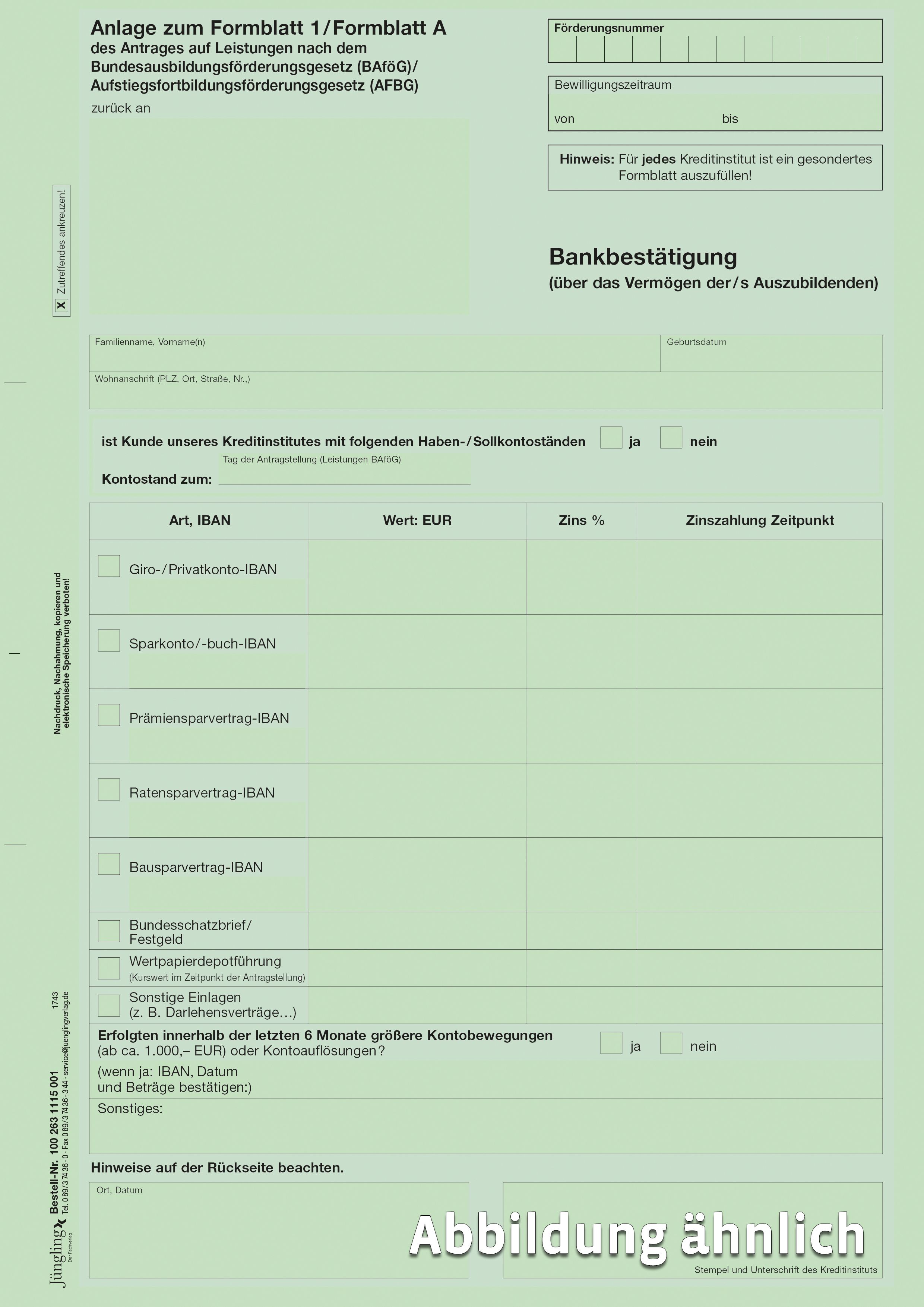 Bankbestätigung über das Vermögen des Auszubildenden (BAföG/AFBG)