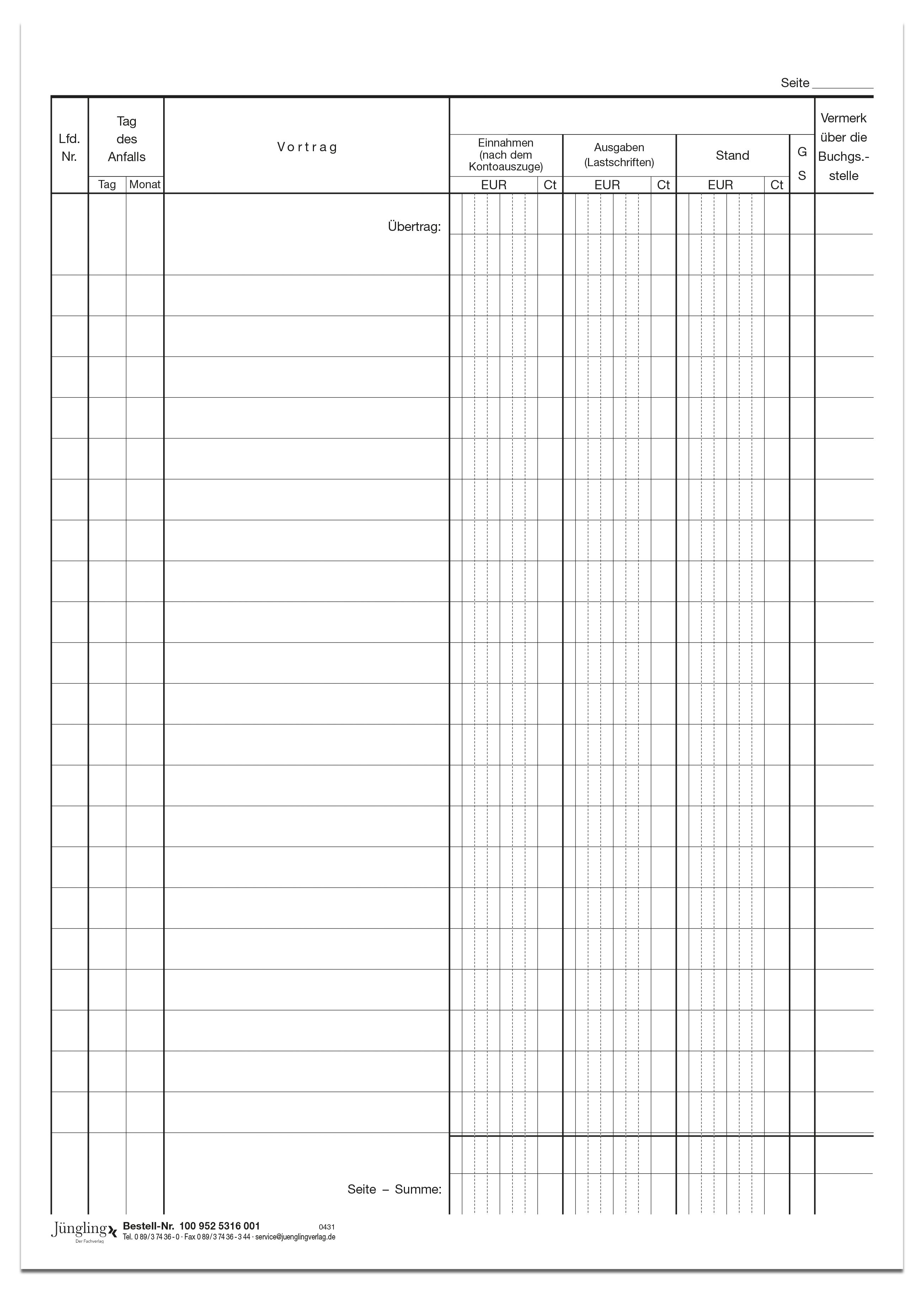 Kontogegenbuch 1-spaltig - Einlagebogen, DIN A4 Kontogegenbuch 1-spaltig - Einlagebogen, DIN A4
