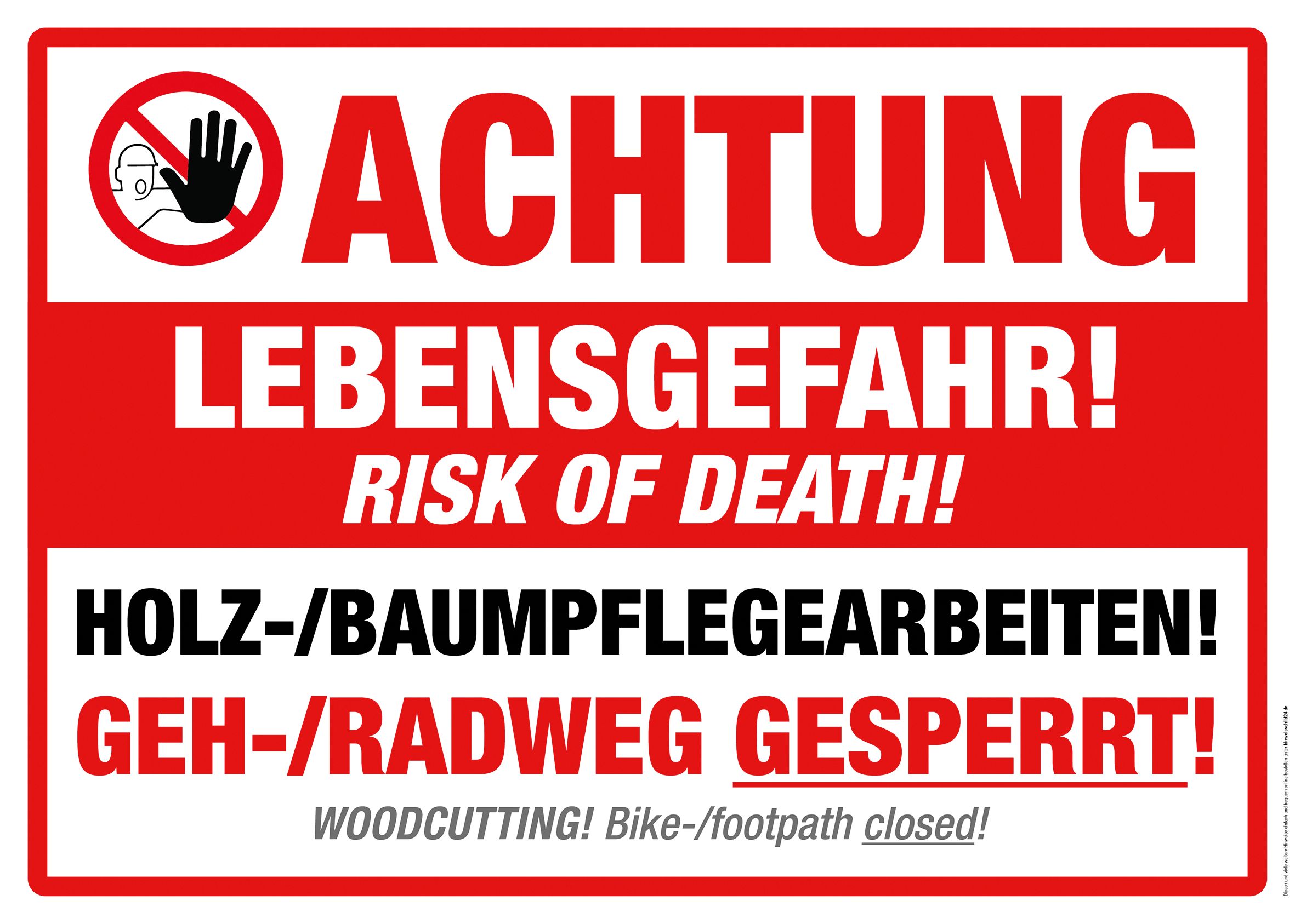 Zusatzschild Eichenprozessionsspinner: Holz- und Baumpflegearbeiten