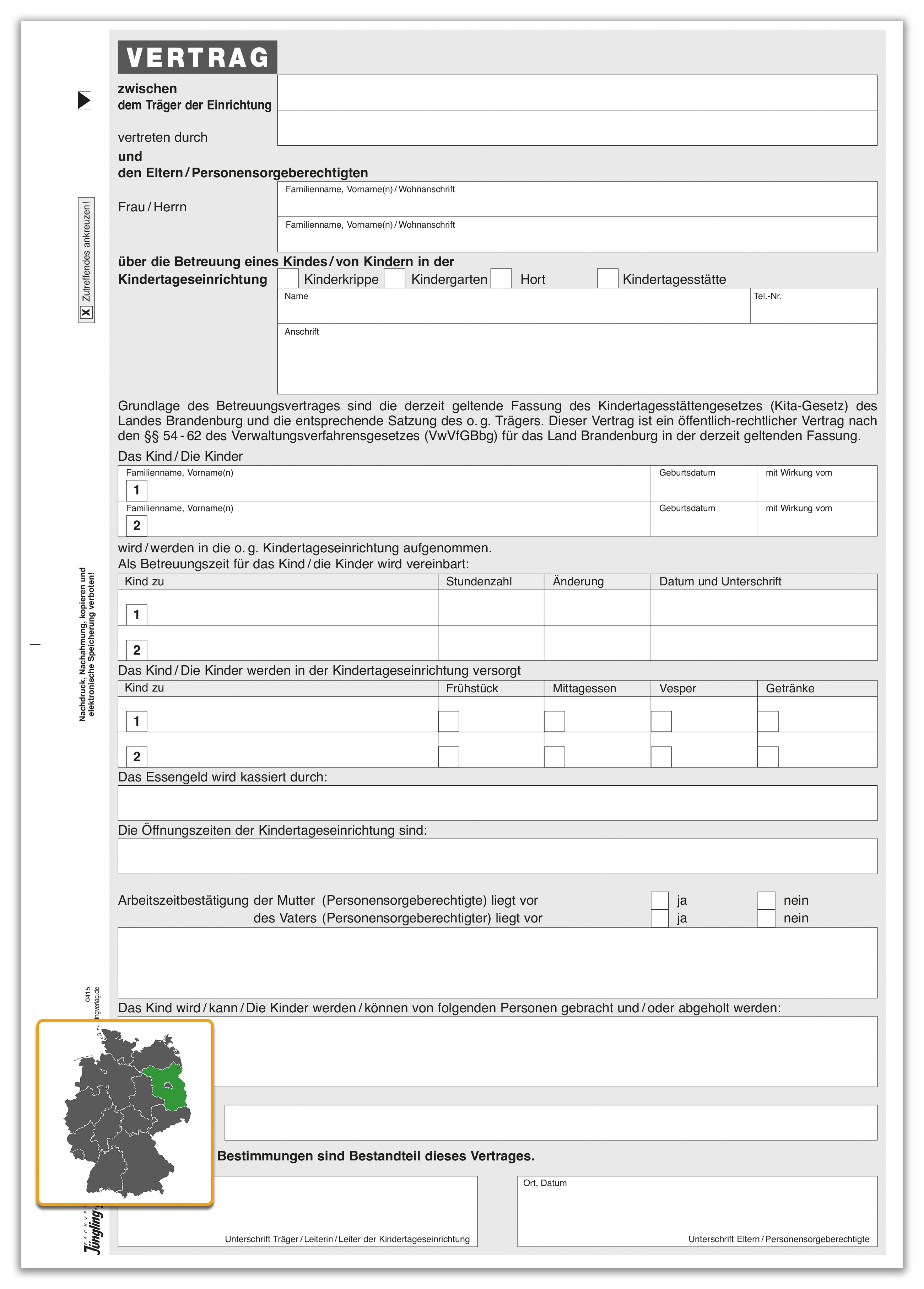 Betreuungsvertrag, Kita, A4, 2fach