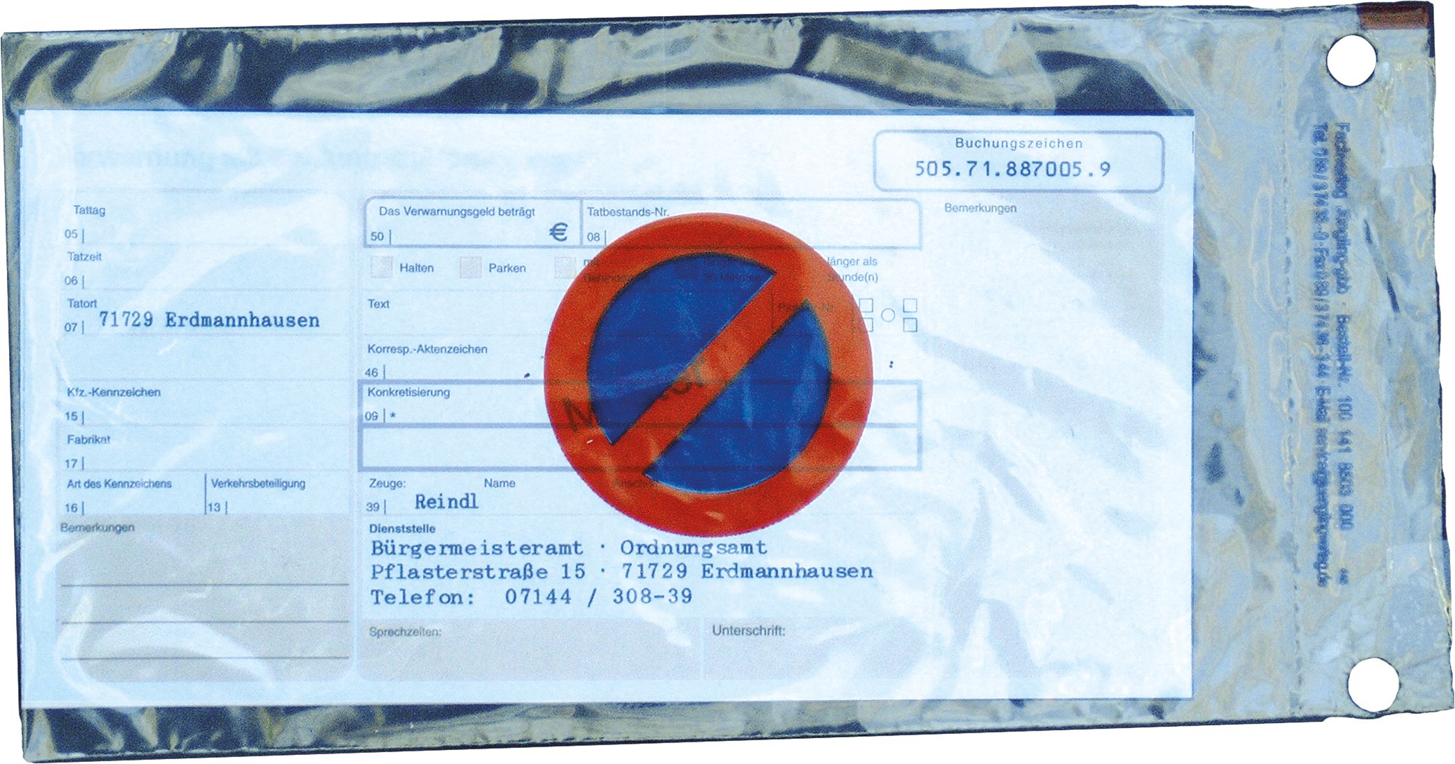 Regenschutzhülle mit Halteverbotzeichen, 225 x 133 mm, 50 Stück Block