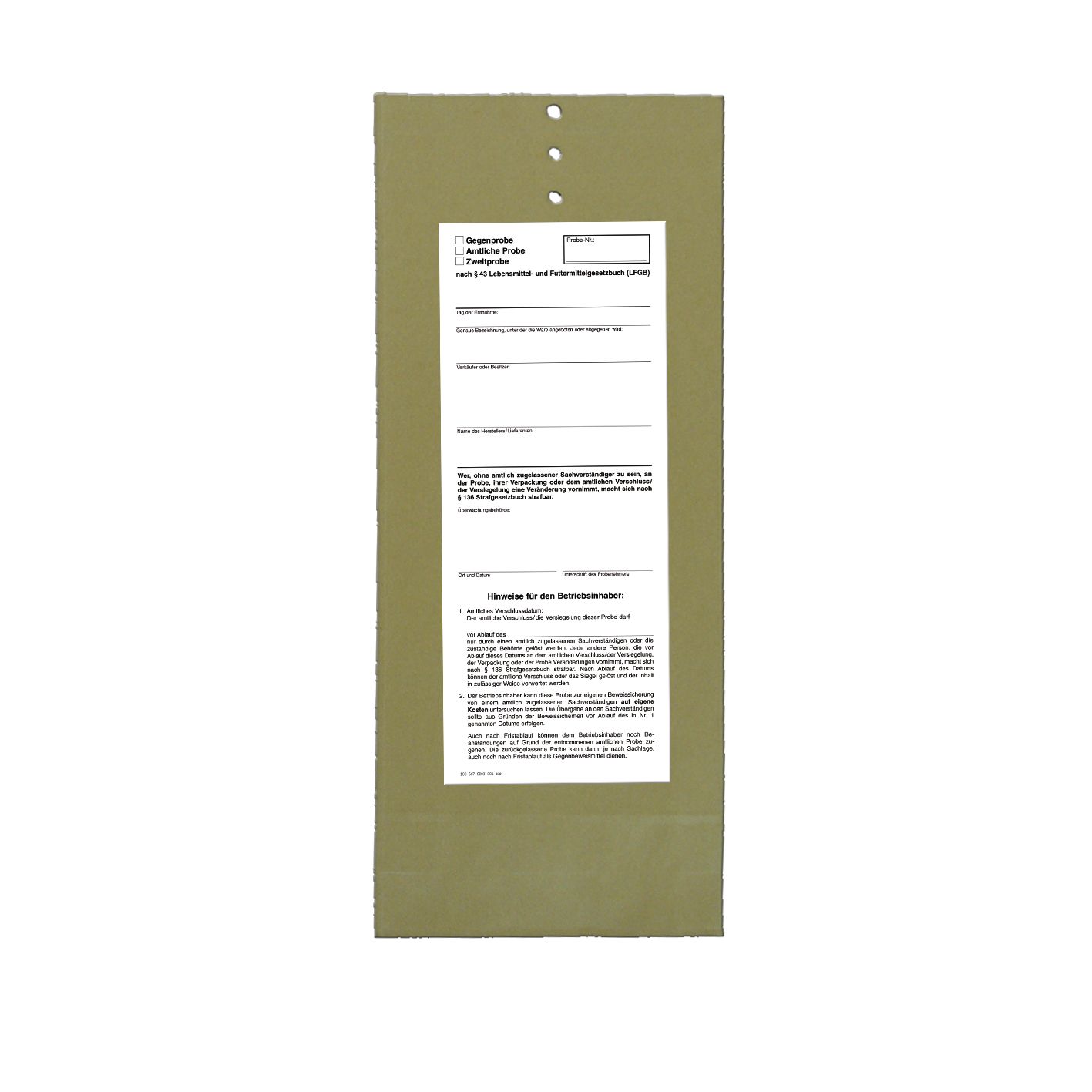 Probenbeutel mit Sicherheitsboden, ungefüttert, 100 x 245 x 40 mm