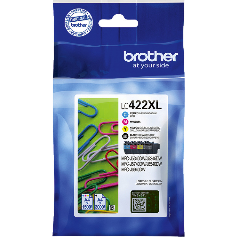 Brother Tintenpatrone LC422XLVAL, Multipack schwarz/cyan/magenta/gelb, für ca. 3.000/1.500 Seiten