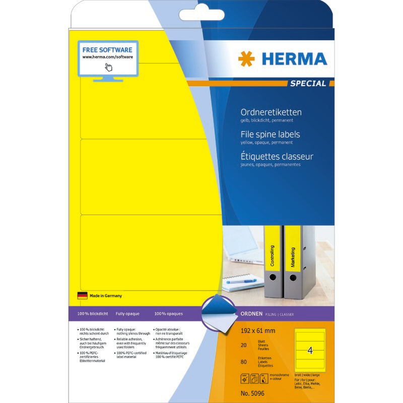 HERMA Ordneretiketten breit/kurz, B x H: 61 x 192 mm - gelb