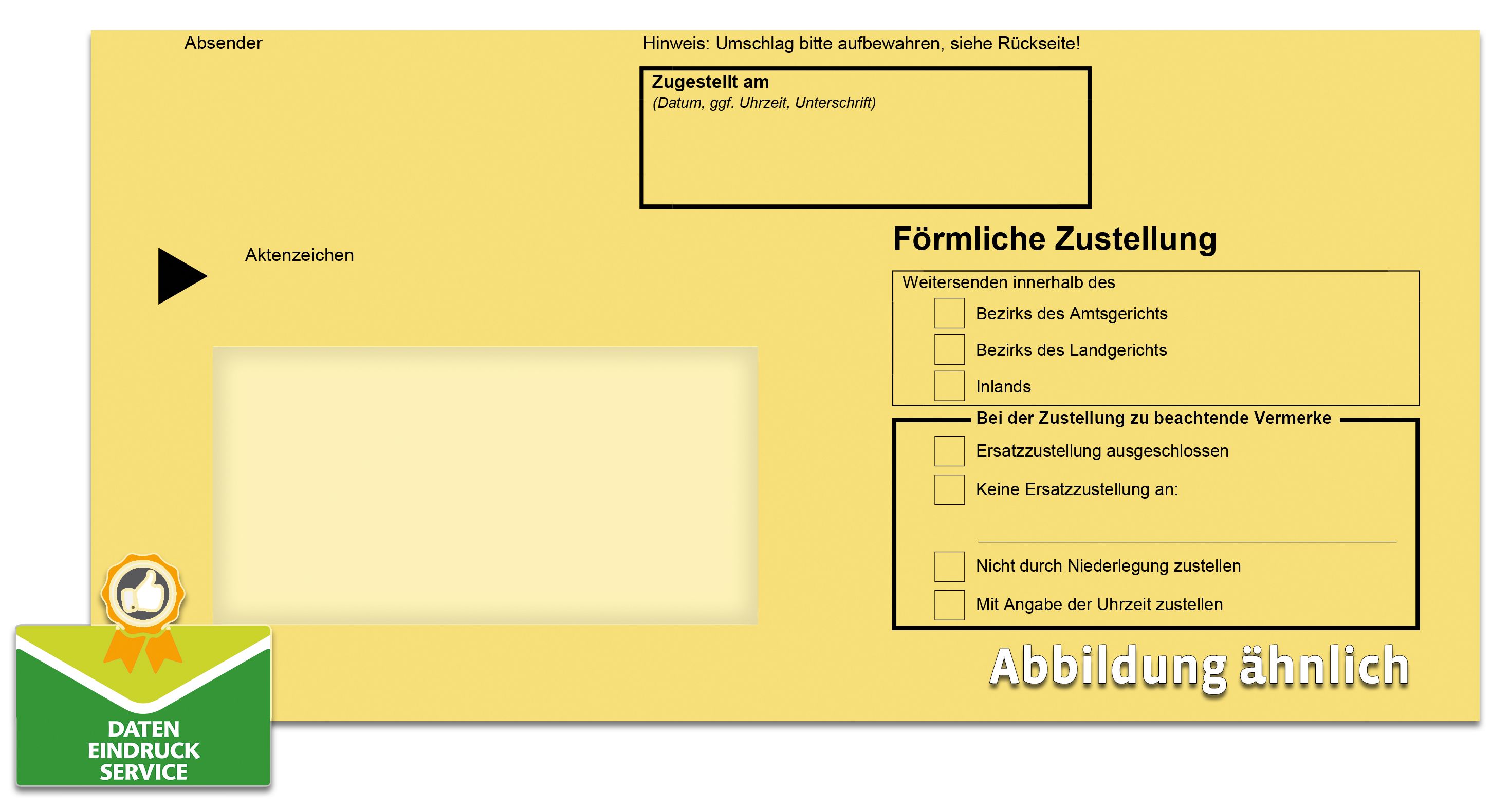 Förmliche Zustellung: Innerer Umschlag mit Fenster, 114 x 229 mm, haftklebend, gelb