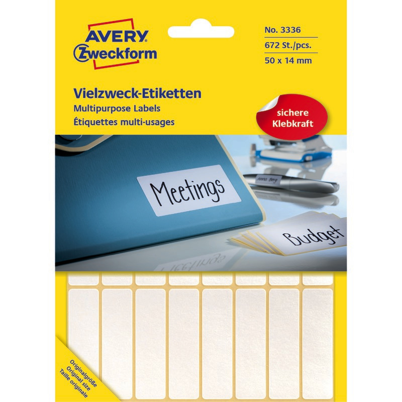 AVERY® Zweckform Universal-Etiketten 3336, permanent haftend, weiß, B x H: 50 x 14 mm, Pack: 672 Stück