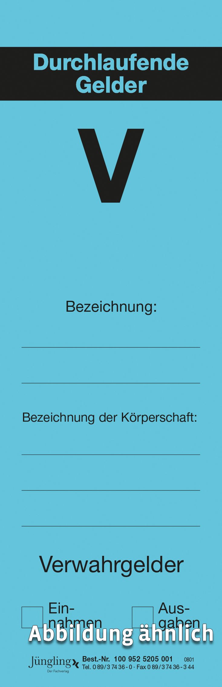 Rückenschild V (Durchlaufende Gelder), selbstklebend, blau