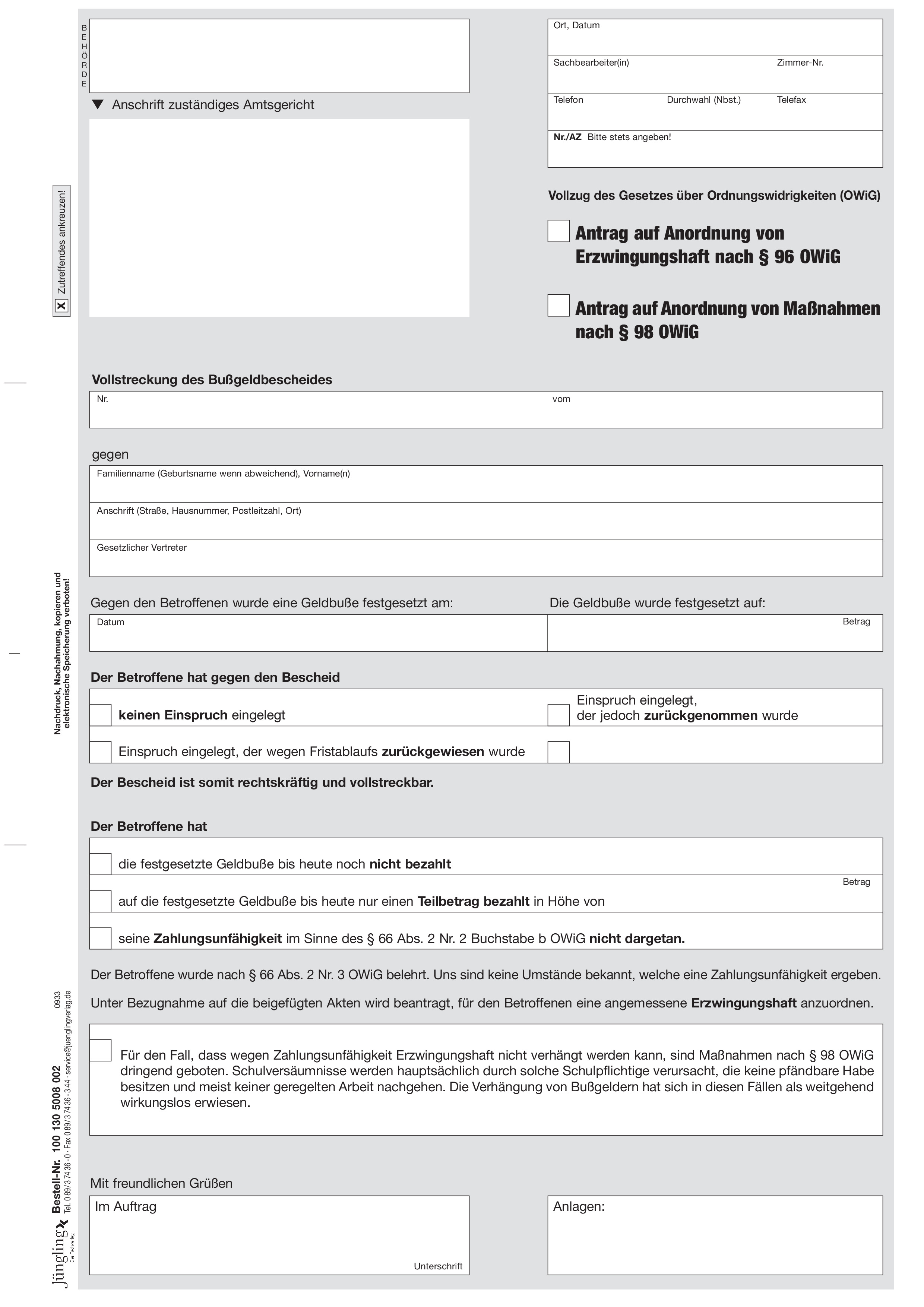 Antrag auf Anordnung Erzwingungshaft, A4 2-fach SD