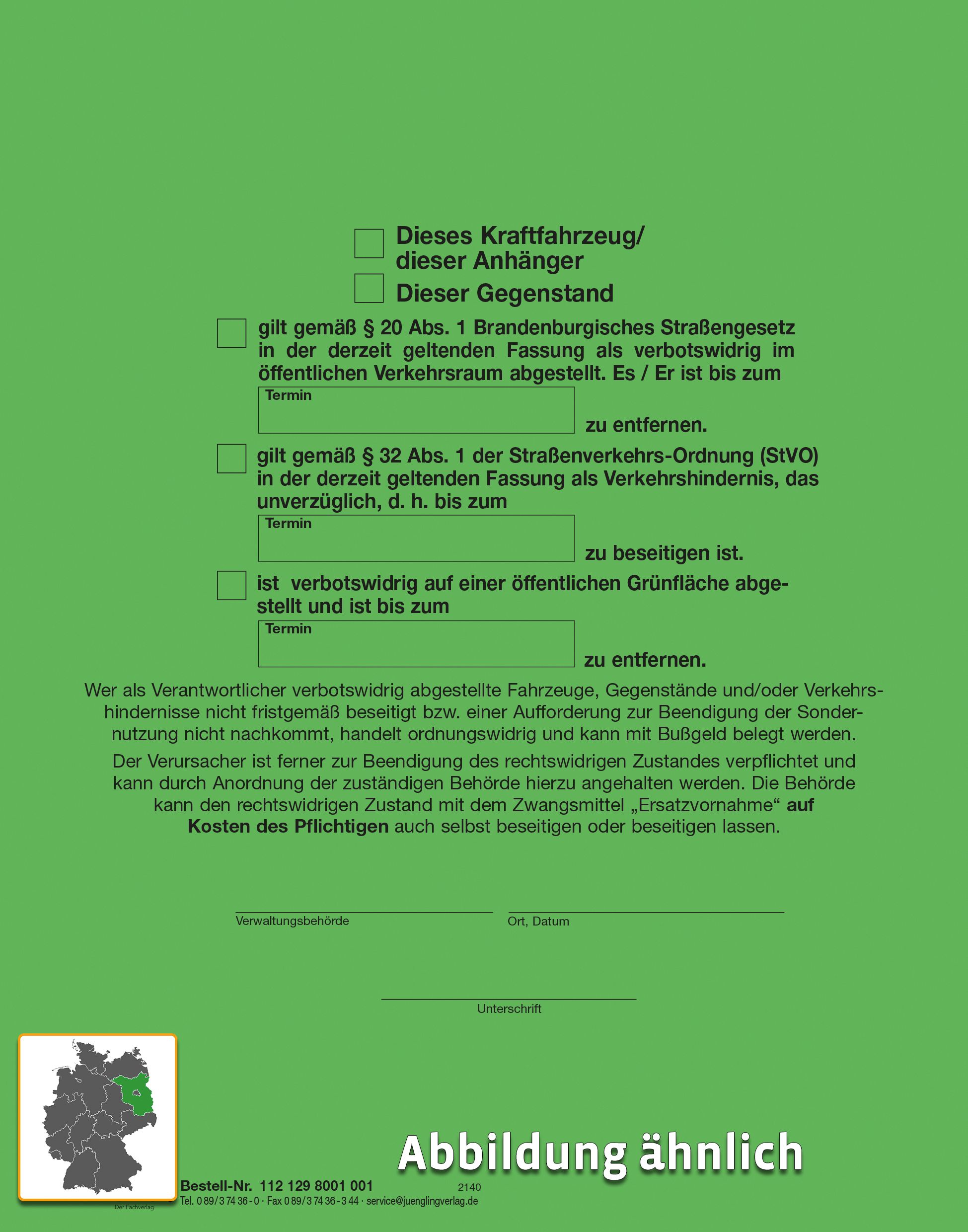 Aufkleber Grüner Punkt nach StVO und Straßengesetz (Brandenburg)