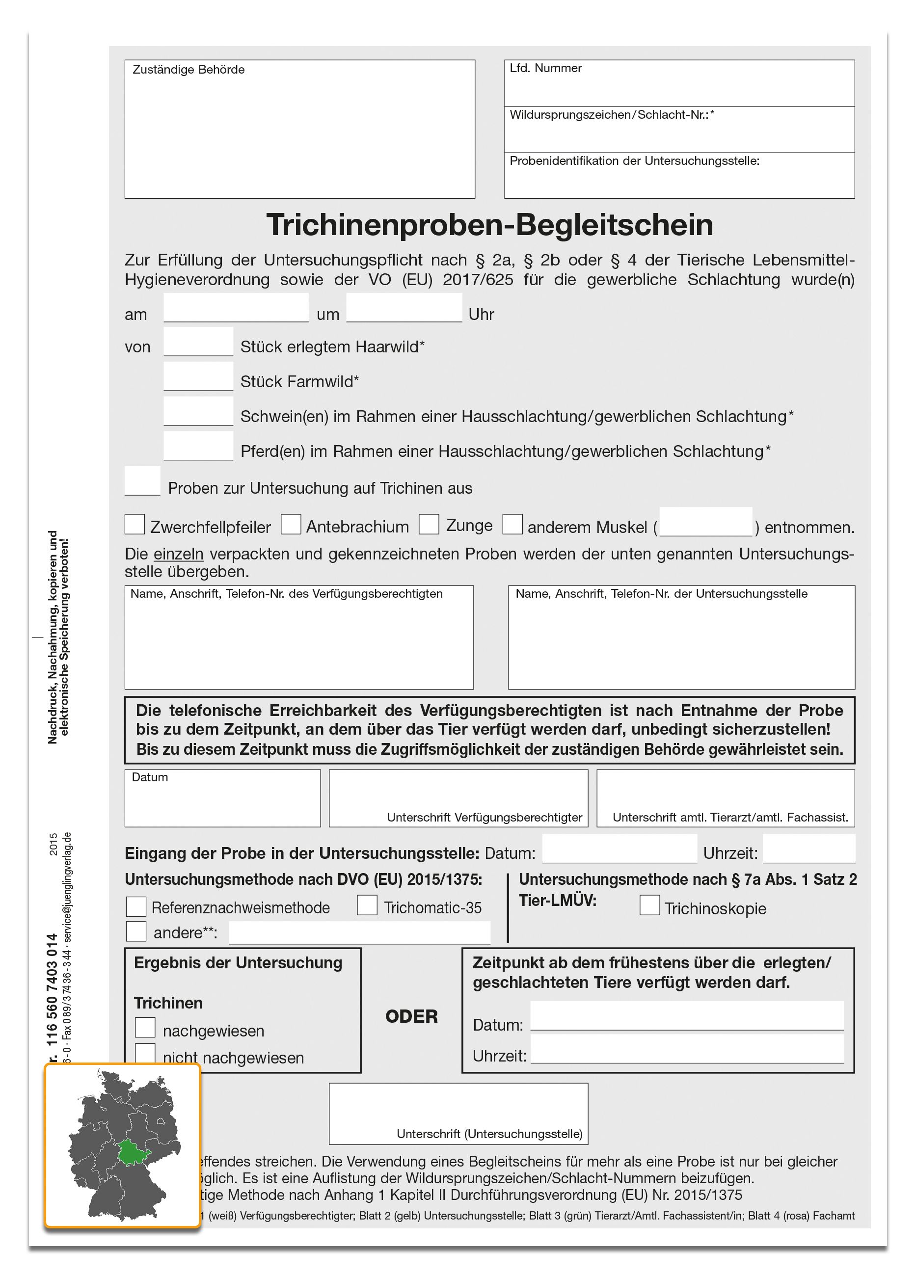 Trichinenproben-Begleitschein VO (EU) 2017/625, A5, SD