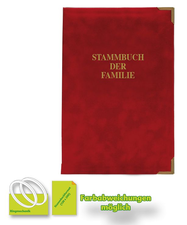 Stammbuch Alcan-Velour in Tomatenrot mit Ringmechanik