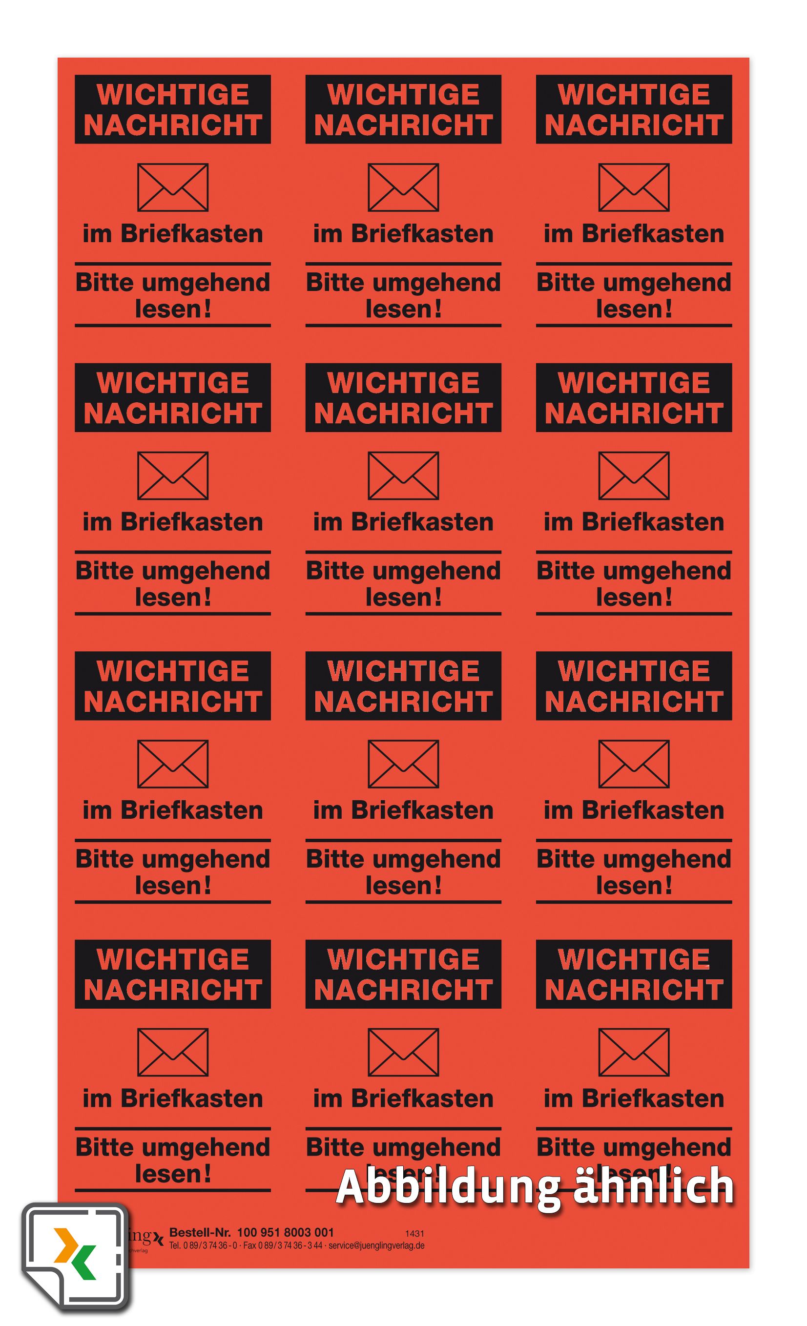 Aufkleber für Hausbriefkasten, Standardaufdruck Wichtige Nachricht, 12 Etiketten/Bogen, 50x40 mm
