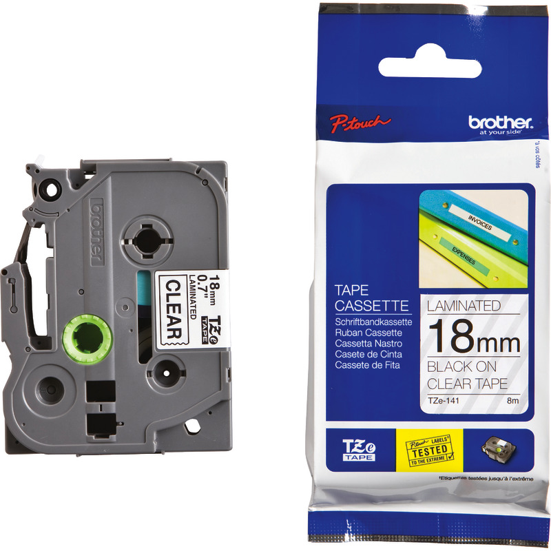 Brother TZE-141 Schriftbandkassette P-Touch, 18 mm, schwarz/transparent