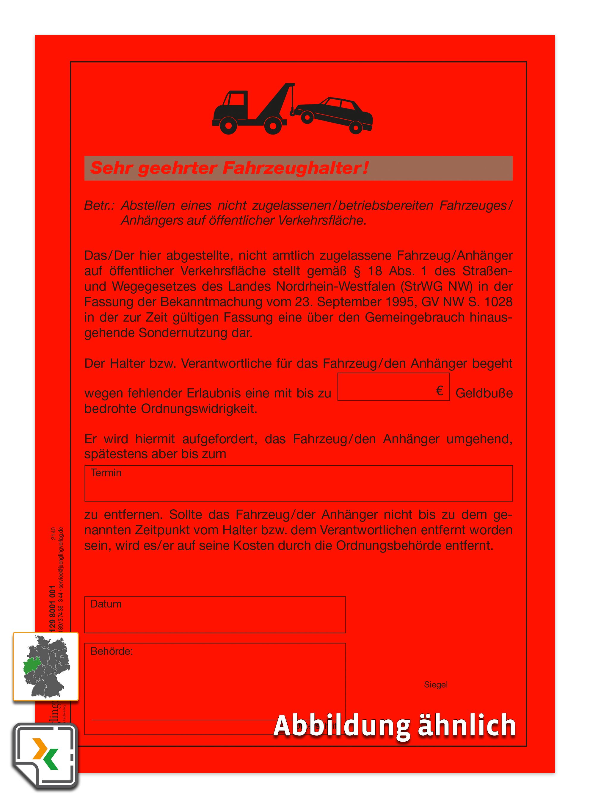 Aufkleber Sondernutzung (NRW), leuchtrot, A5, 2seitig
